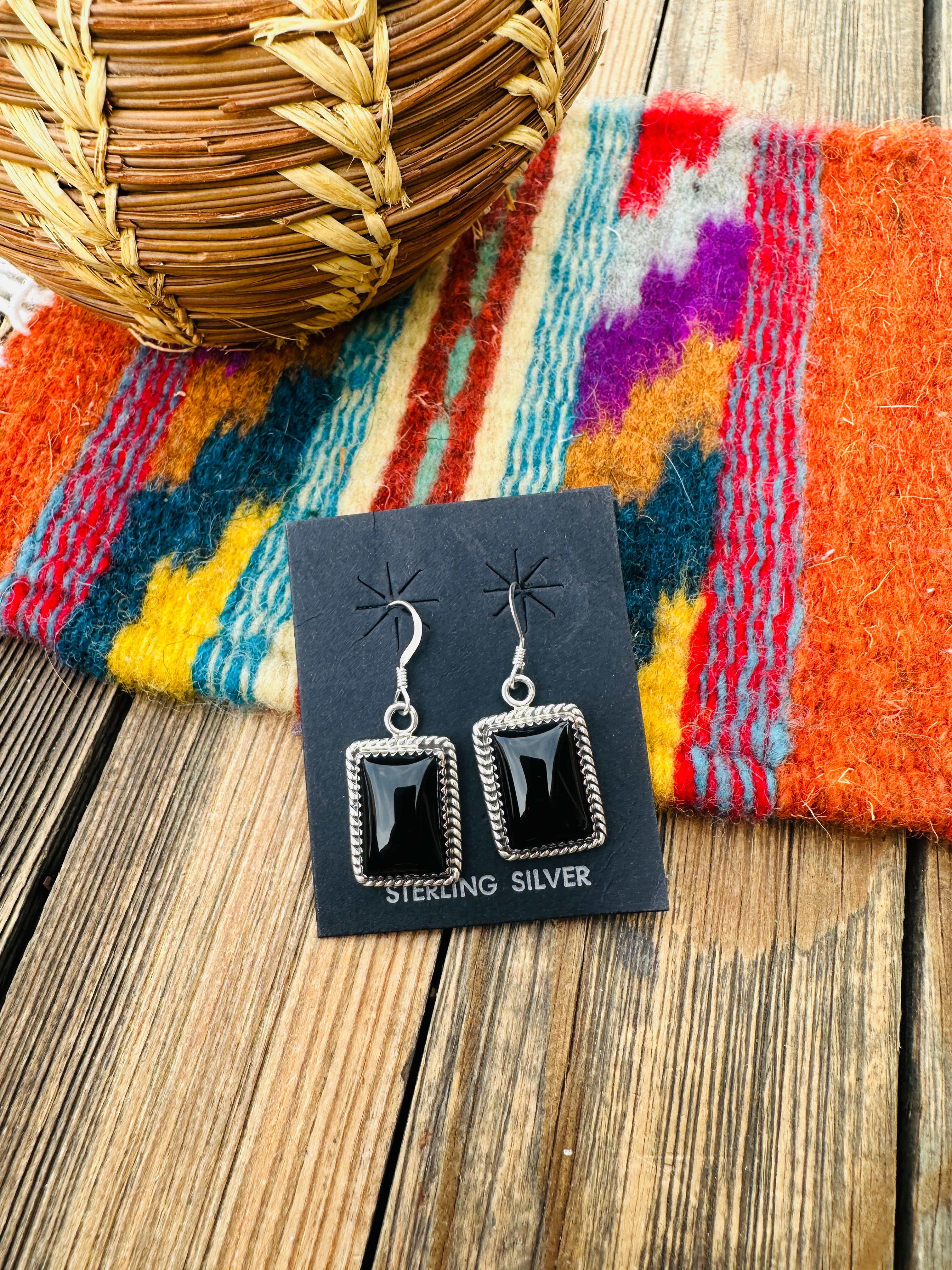Handcrafted Black Onyx & Sterling Silver Dangle Earrings