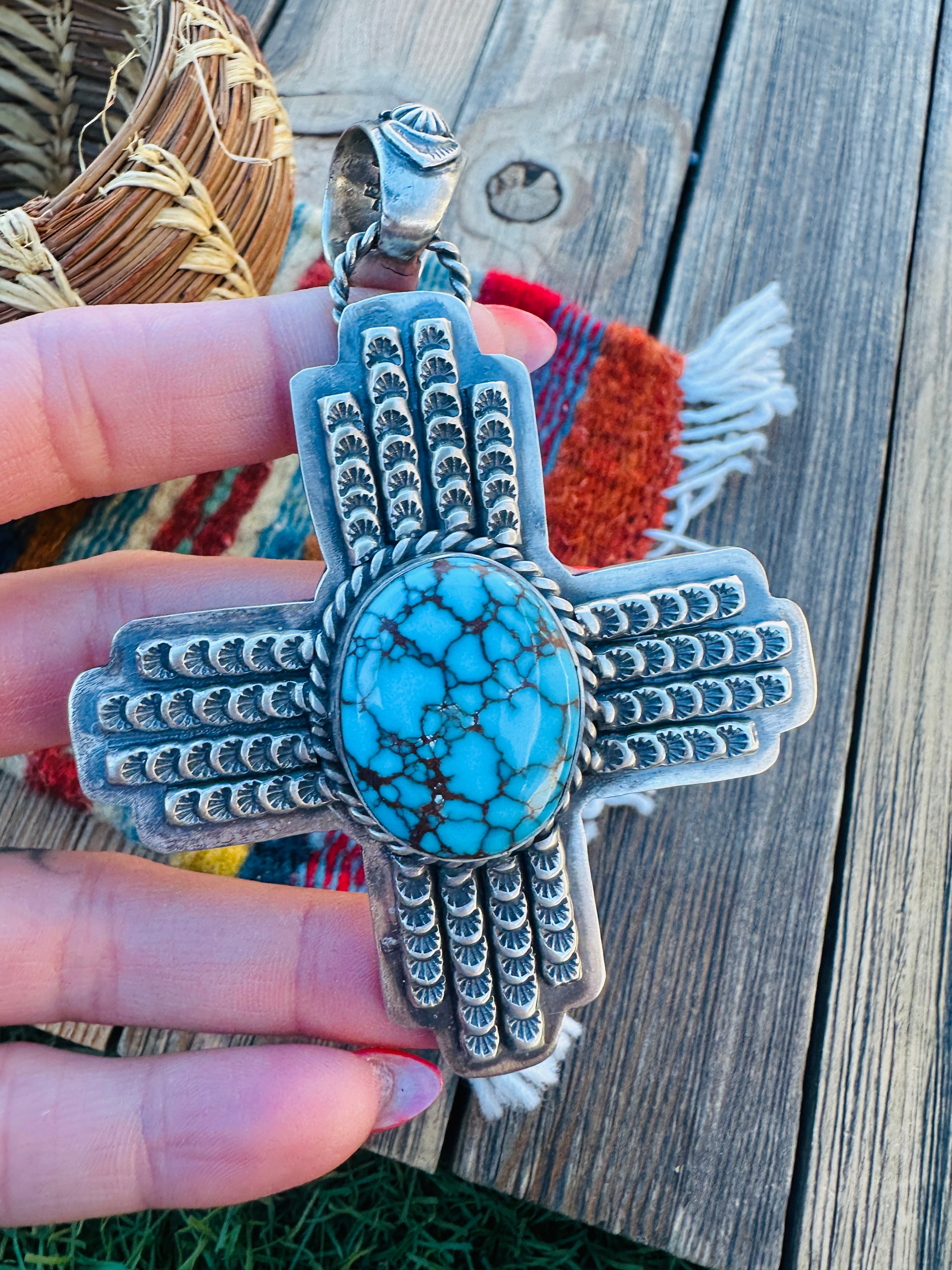 Handcrafted Sterling Silver & Turquoise Zia Cross Pendant