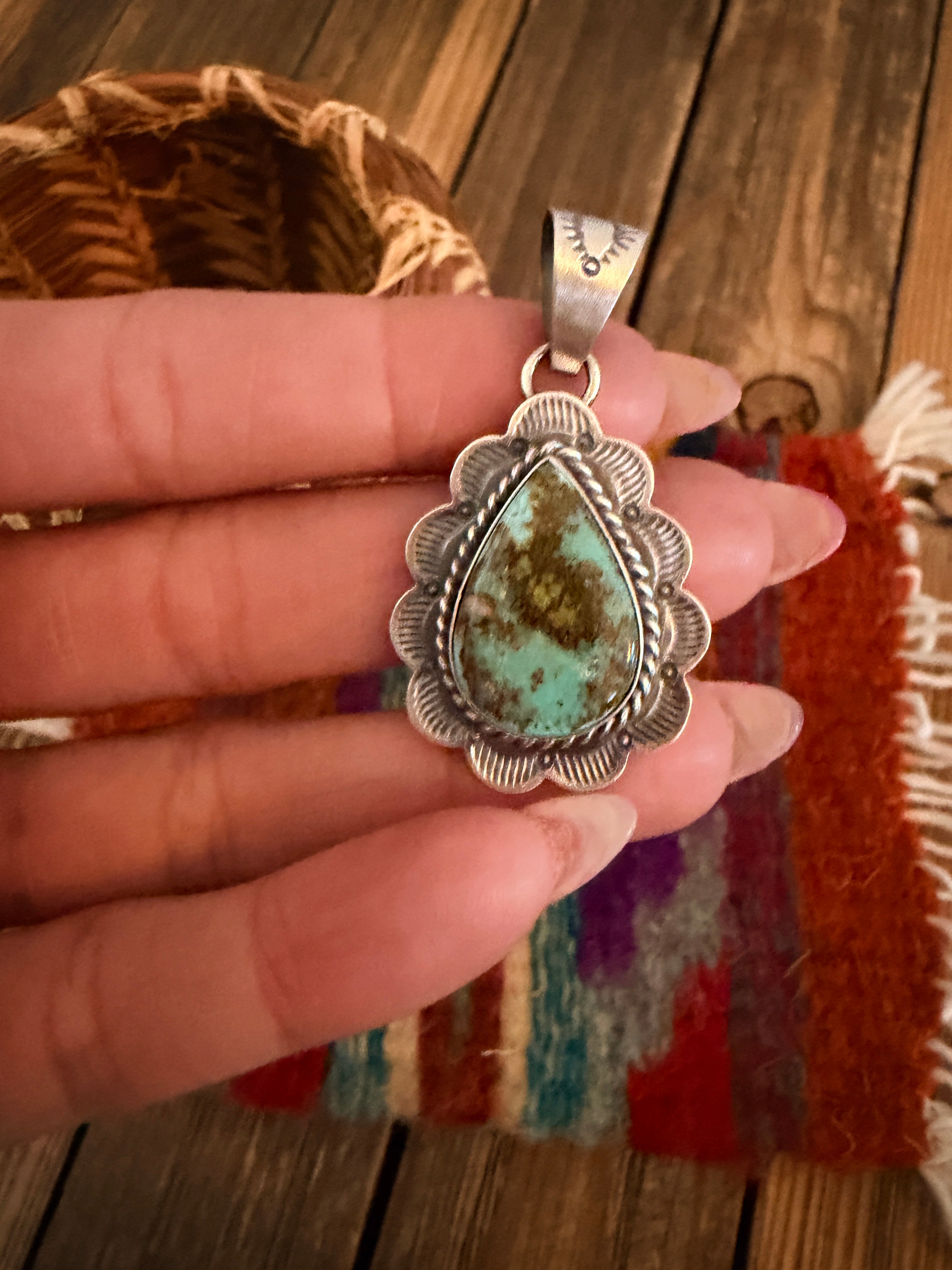 Handcrafted Sterling Silver & Royston Turquoise Pendant by David Skeets