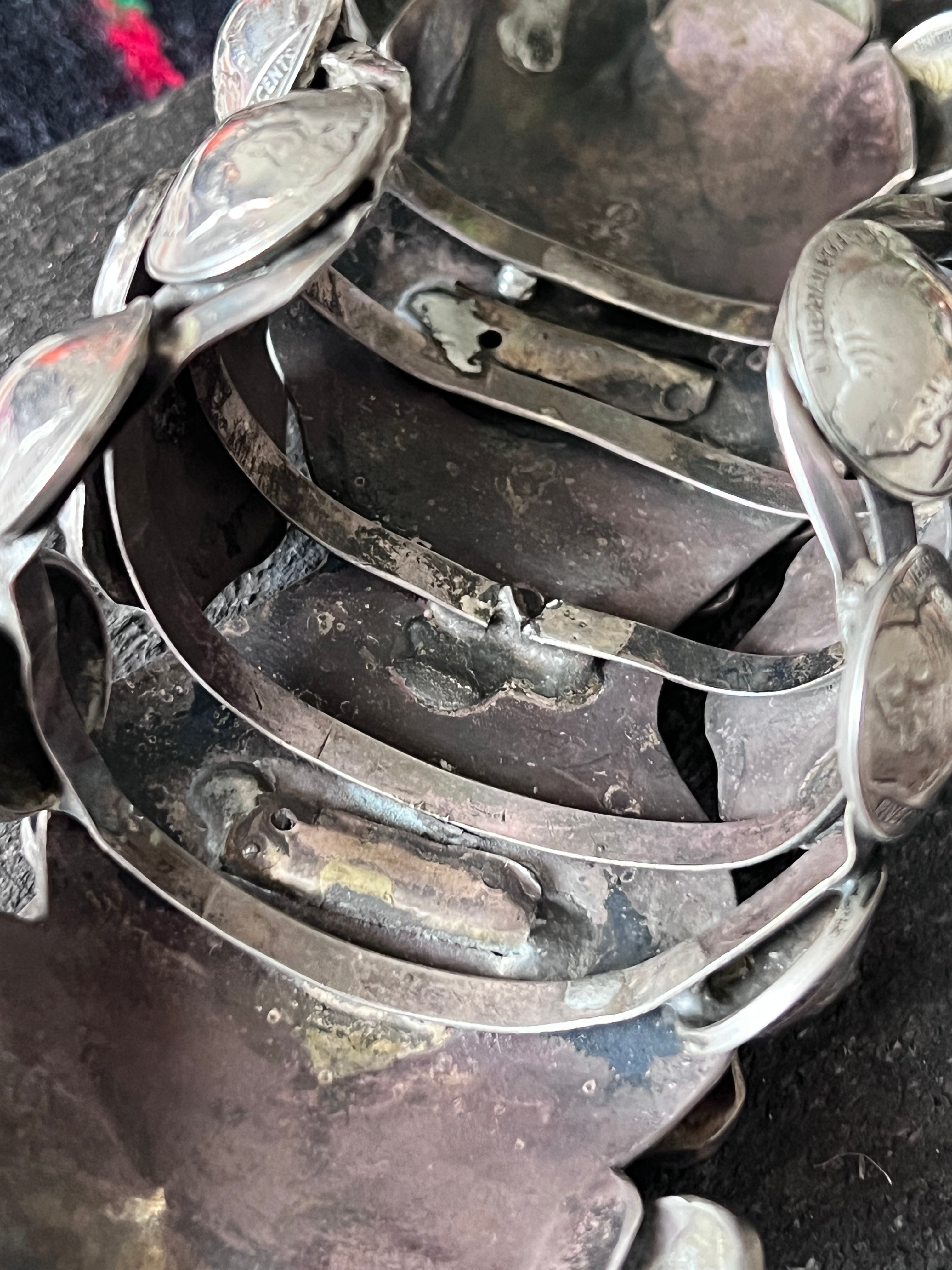 Insane Old Pawn Sterling Silver, Morgan Dollar, Buffalo Nickel and Turquoise Cuff Bracelet