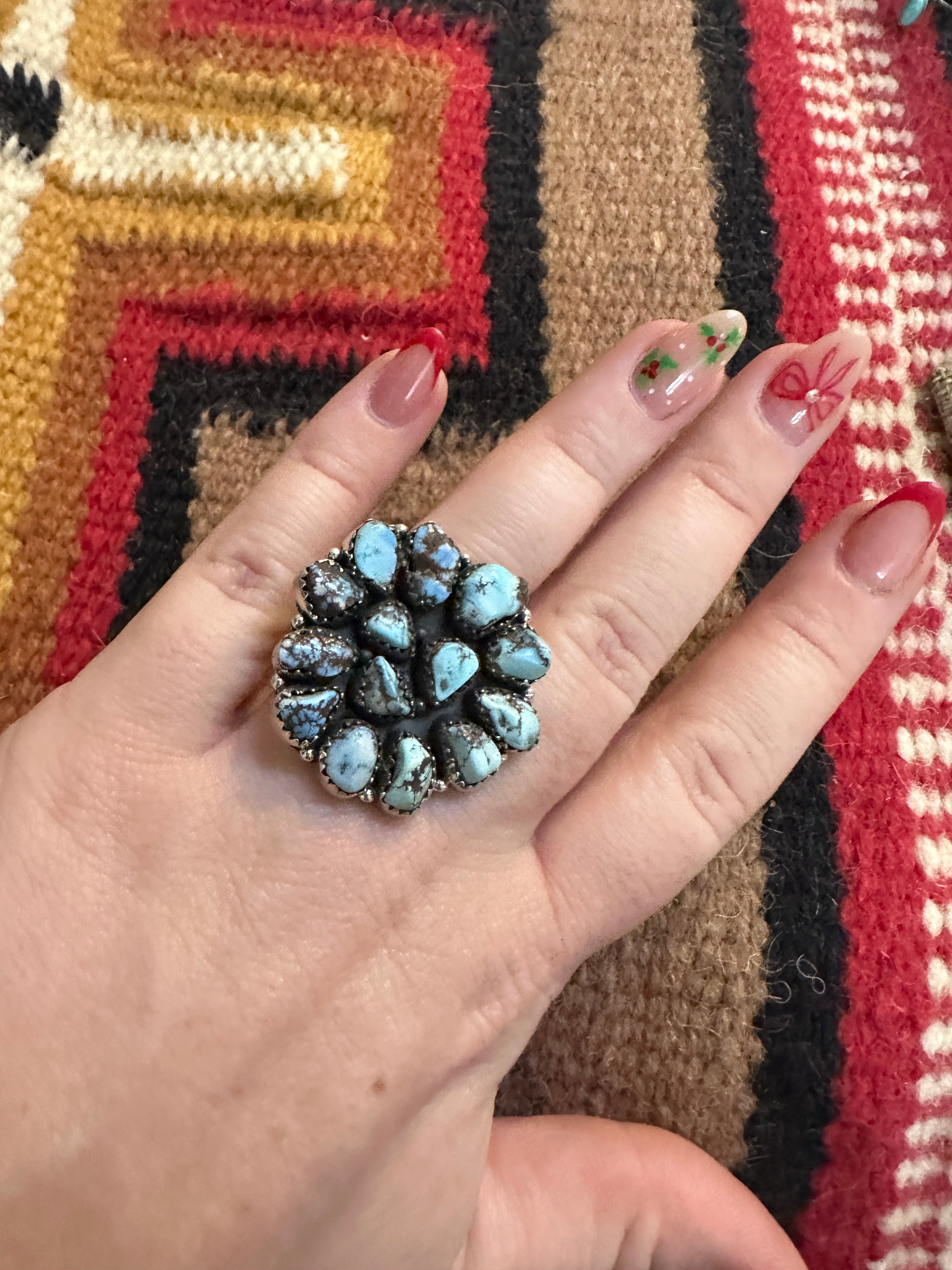 Beautiful Handmade Golden Hills Turquoise And Sterling Silver Adjustable Statement Ring
