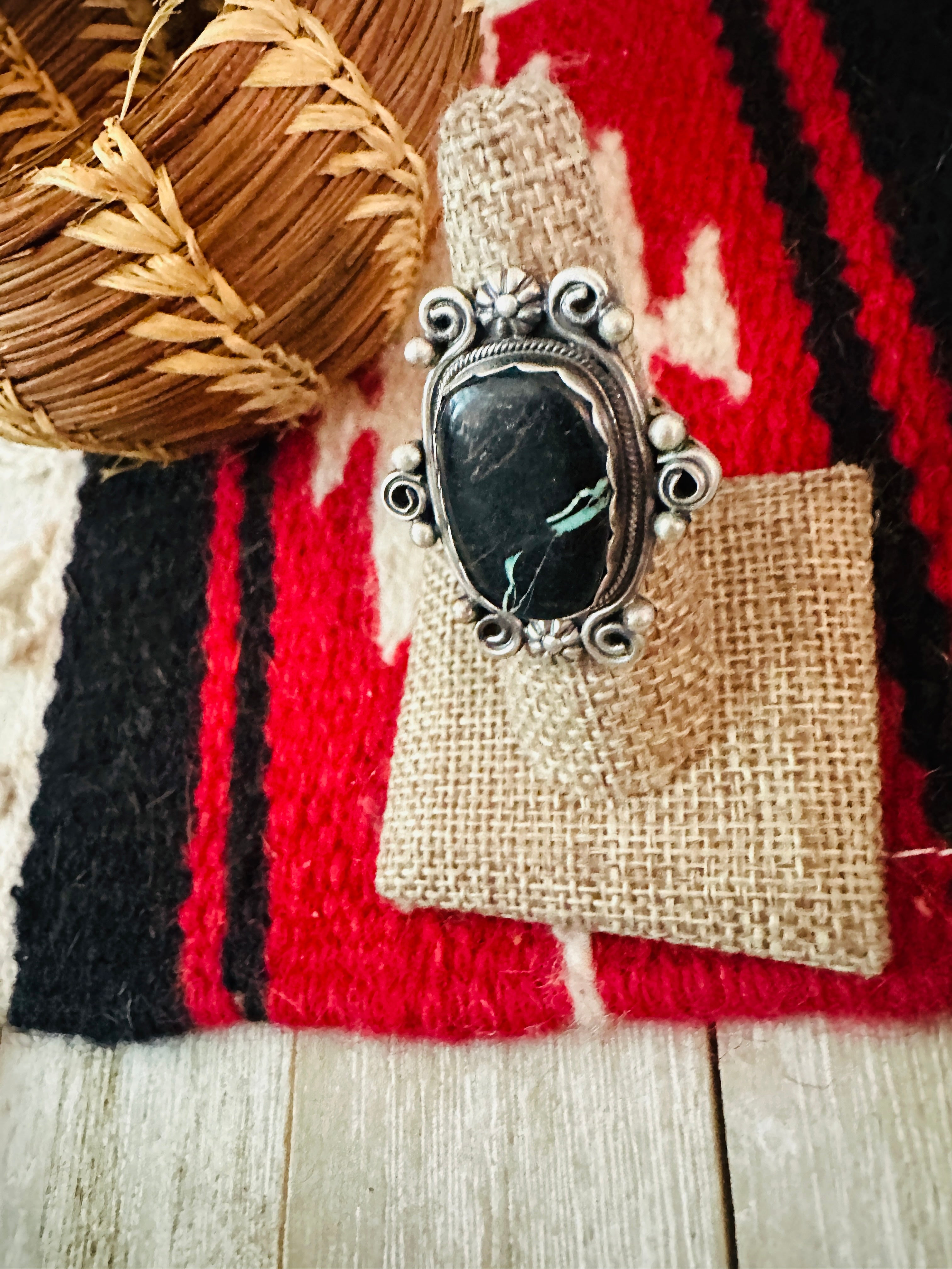 Handcrafted Blackjack Turquoise & Sterling Silver Ring Size 7 by Jamison Hoskie