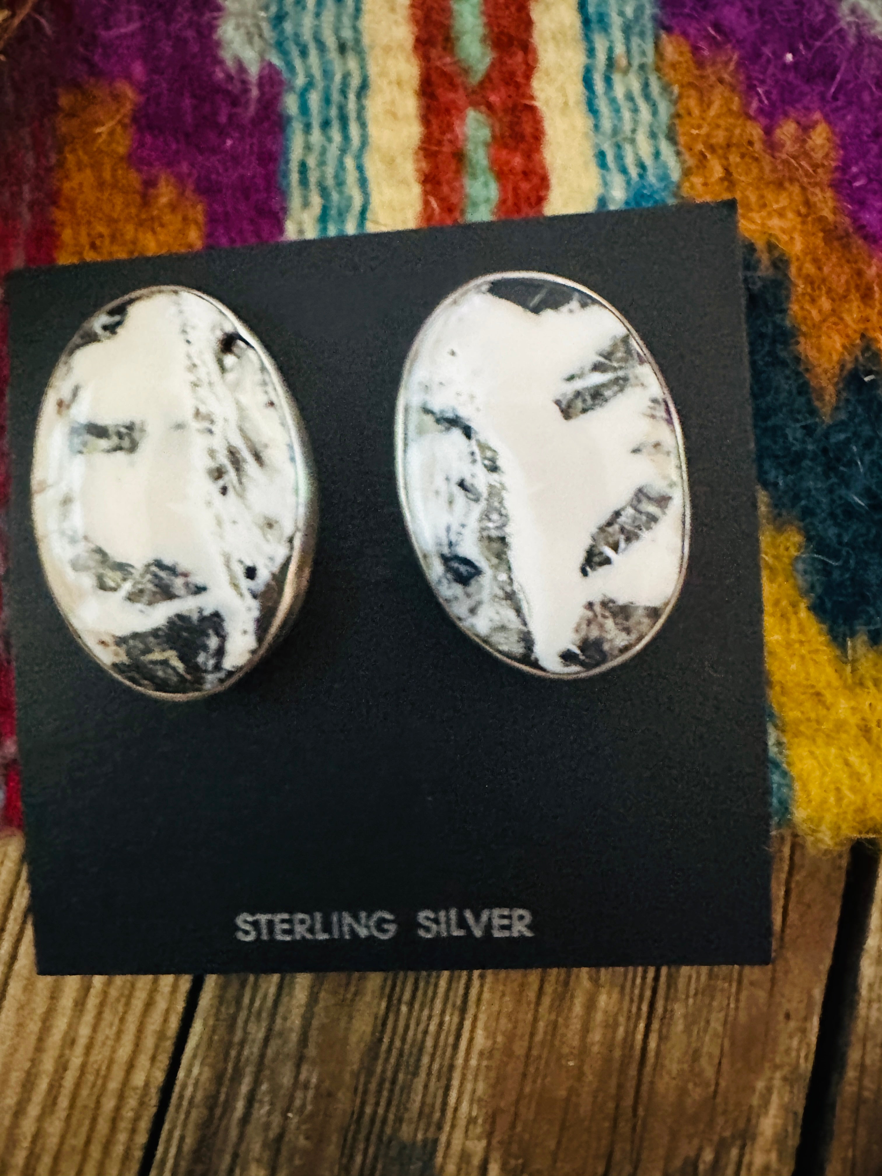 Handcrafted White Buffalo & Sterling Silver Post Earrings