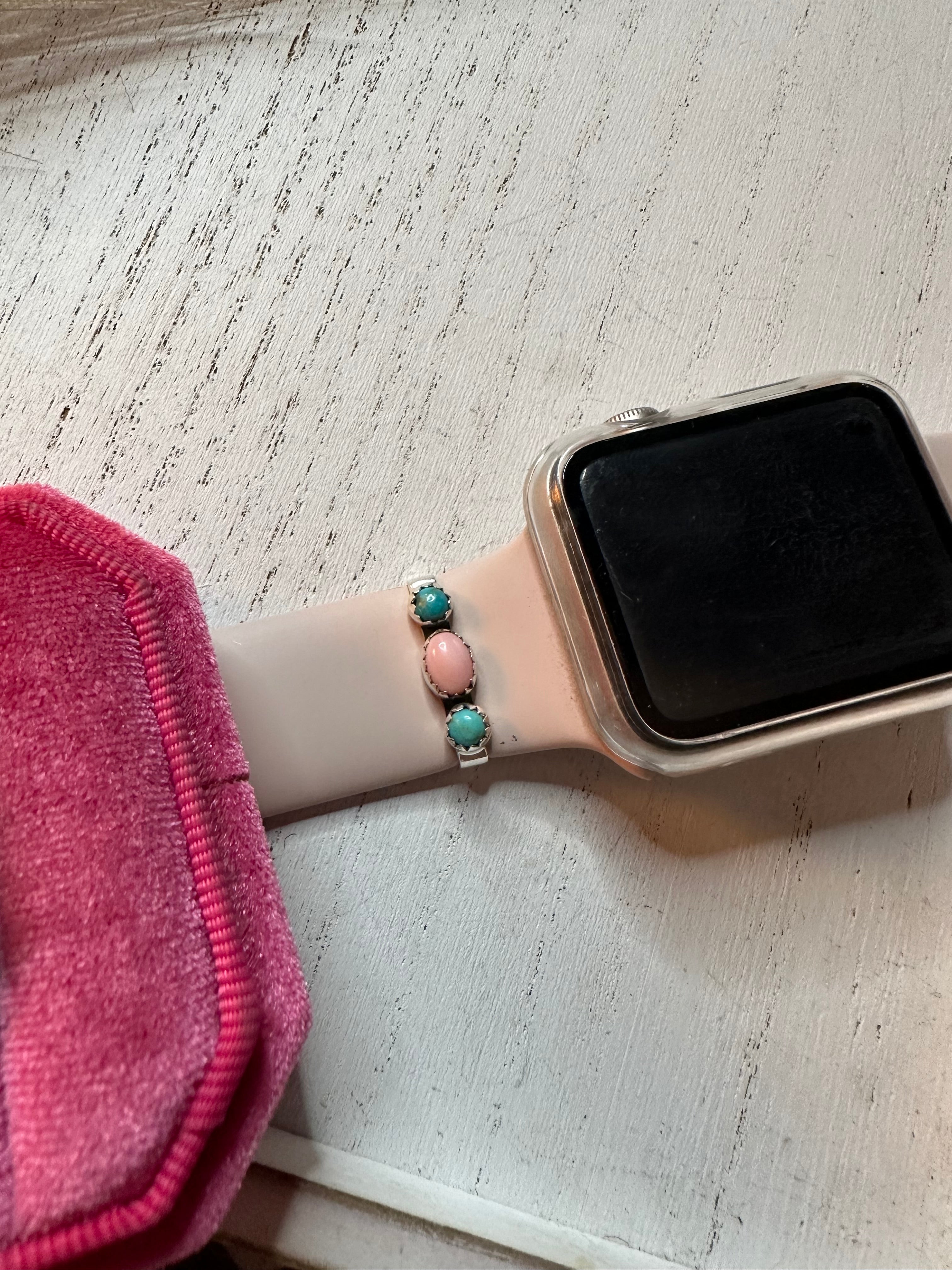 Nizhoni Pink Conch, Turquoise & Sterling Silver Handmade Watch Charm