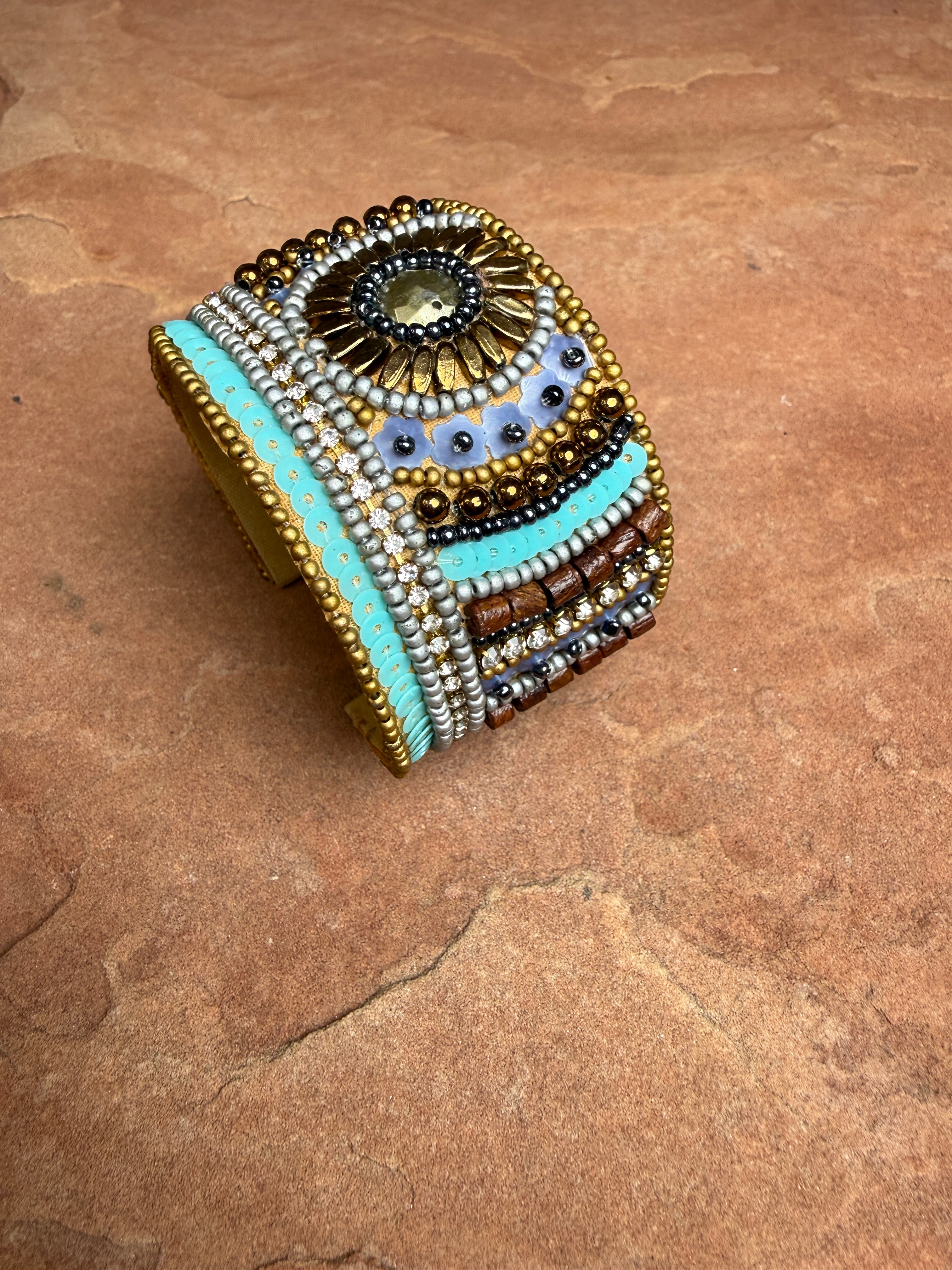 “The Golden Collection” Handmade Beaded Cuff Bracelet