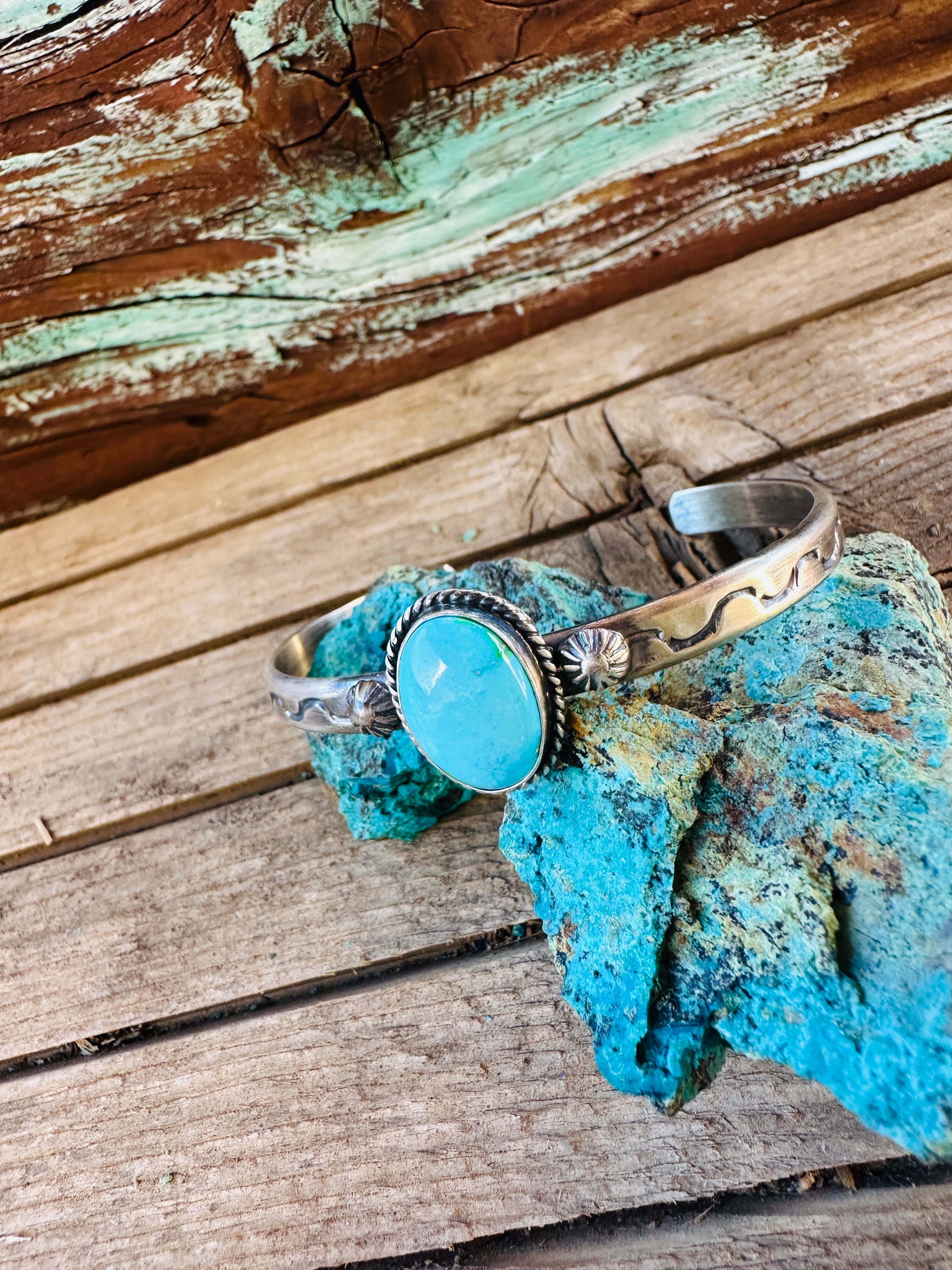 Handcrafted Sonoran Mountain Turquoise & Sterling Silver Cuff Bracelet