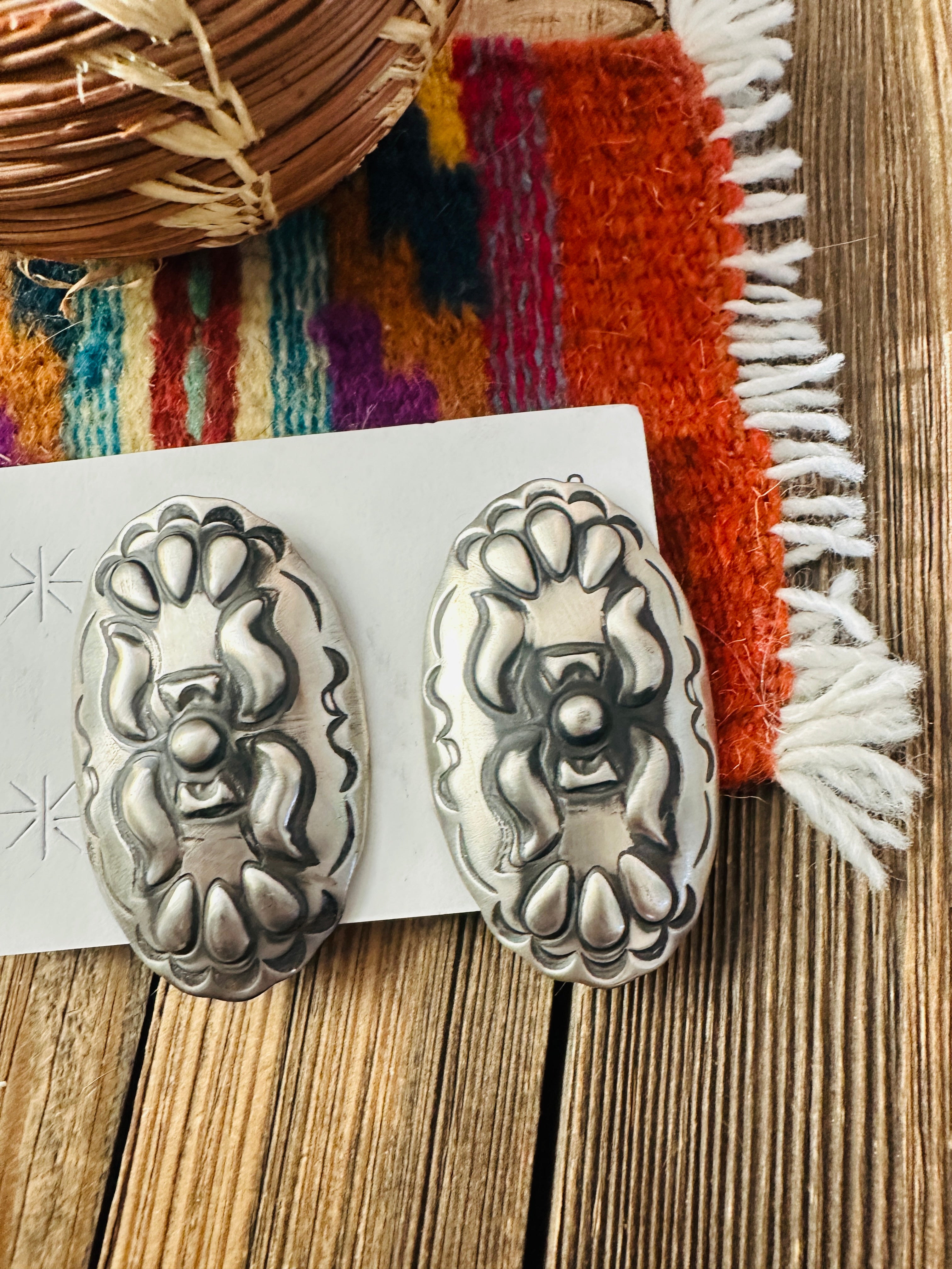 Handcrafted Sterling Silver Concho Post Earrings by Leander Tahe