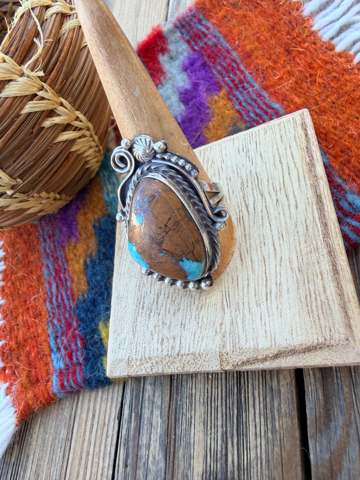 Handcrafted Royston Turquoise & Sterling Silver Ring 9 by Rosella Paxson
