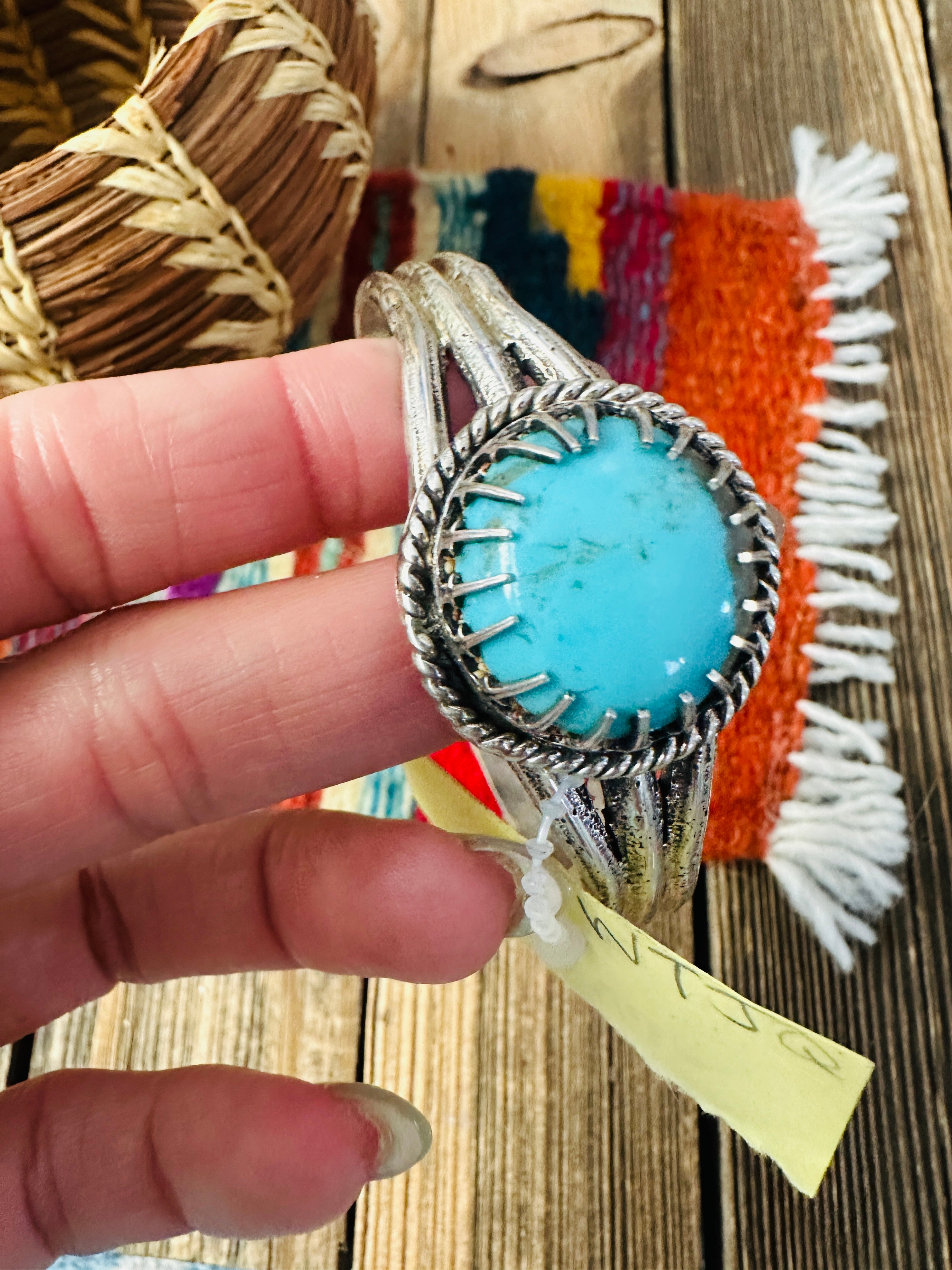 Handcrafted Old Pawn Sterling Silver & Turquoise Cuff Bracelet