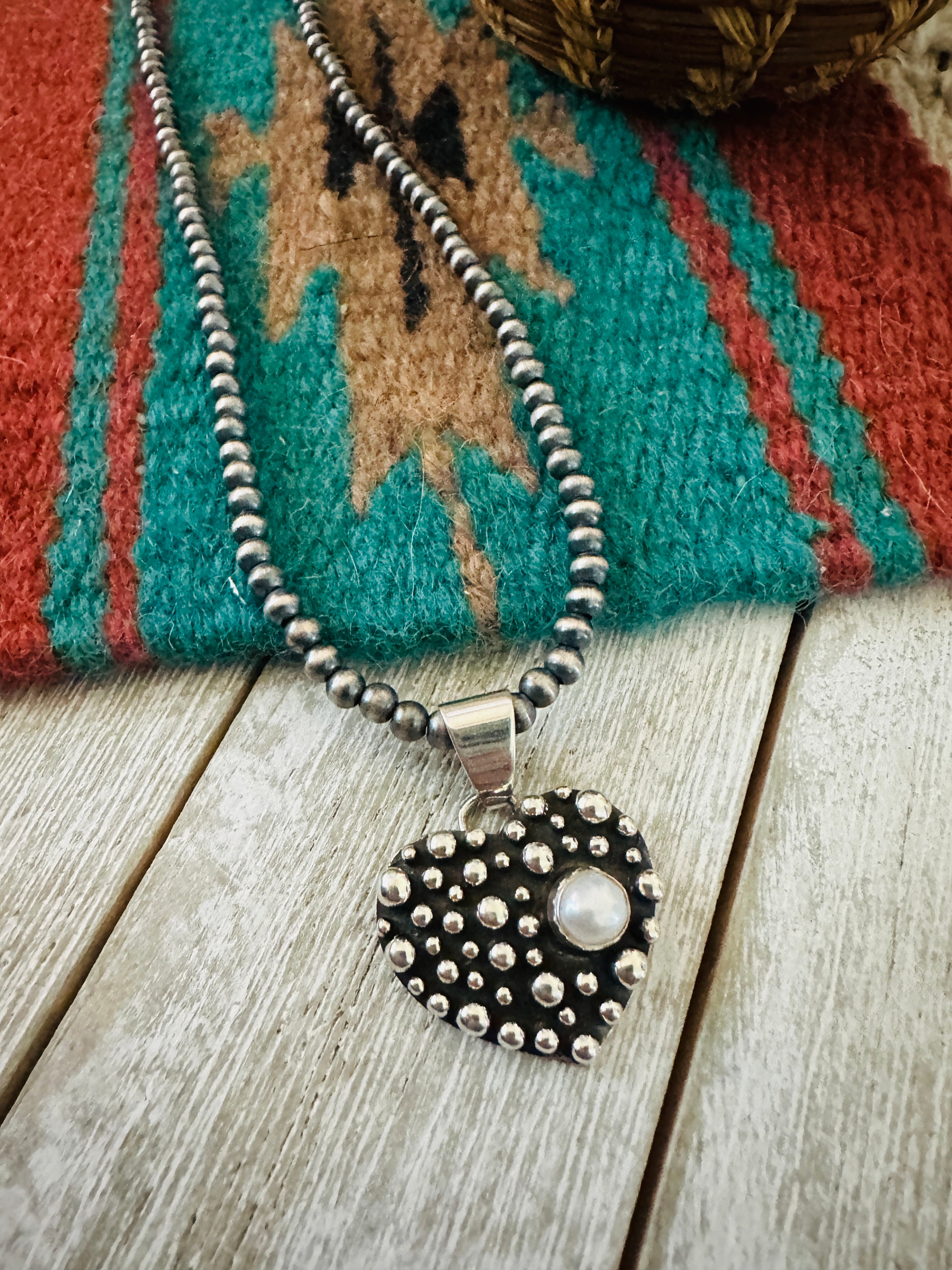 Handcrafted Freshwater Pearl & Sterling Silver Pearl Beaded Heart Necklace