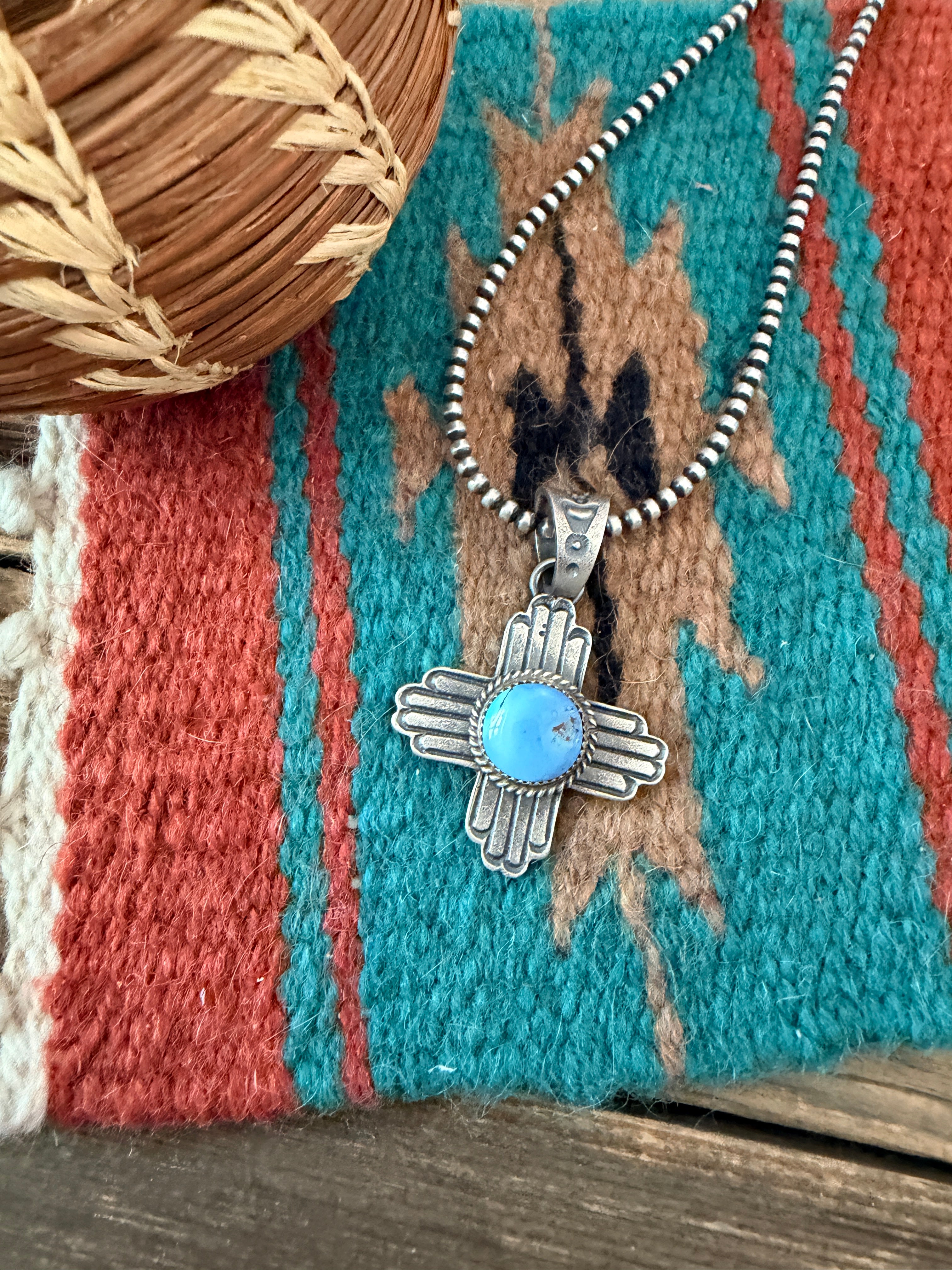Handcrafted Sterling Silver & Golden Hills Turquoise Cross Pendant by Kevin Billah