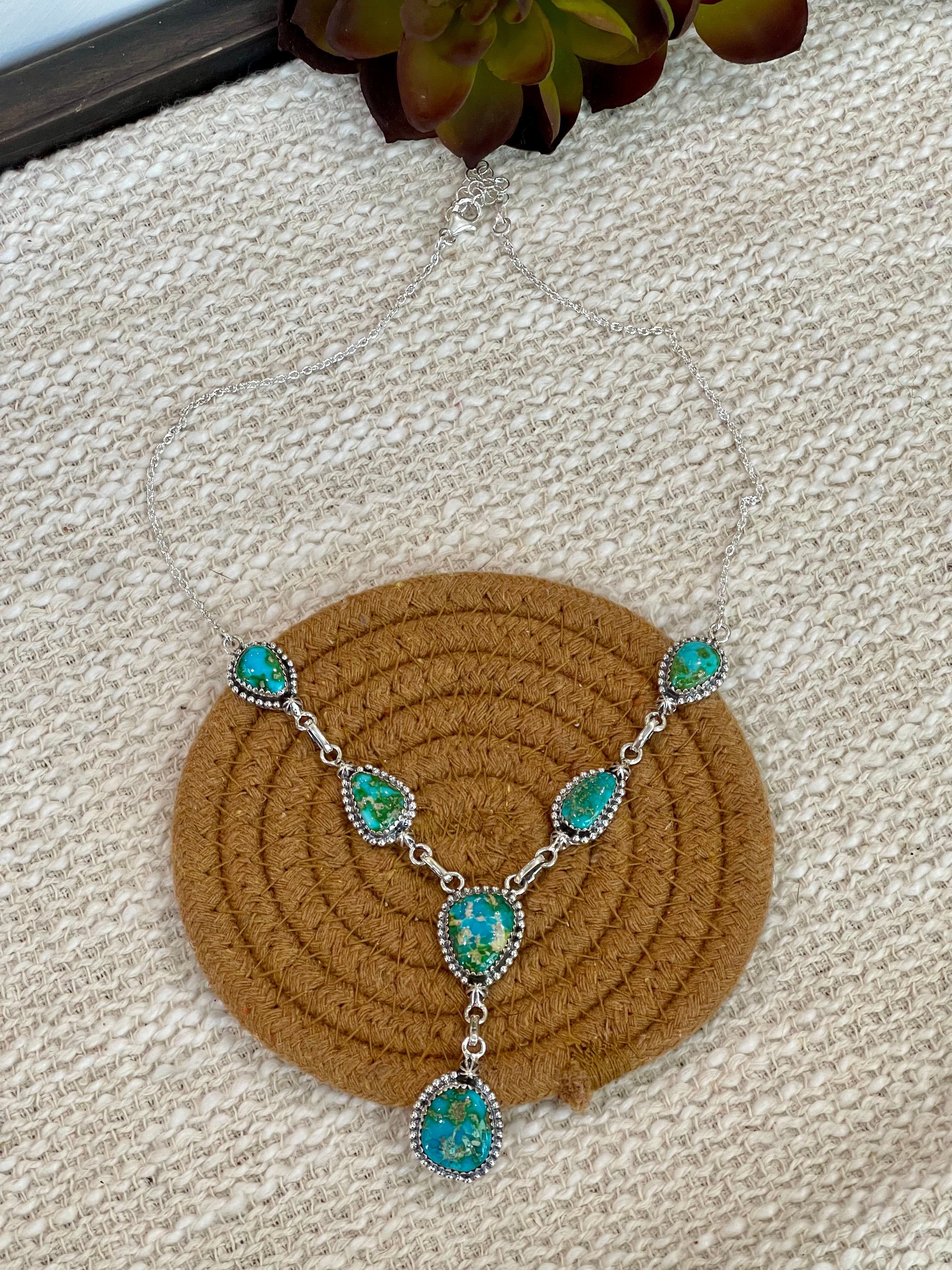 Handmade Sterling Silver Sonoran Mountain Turquoise Necklace with Signed Nizhoni