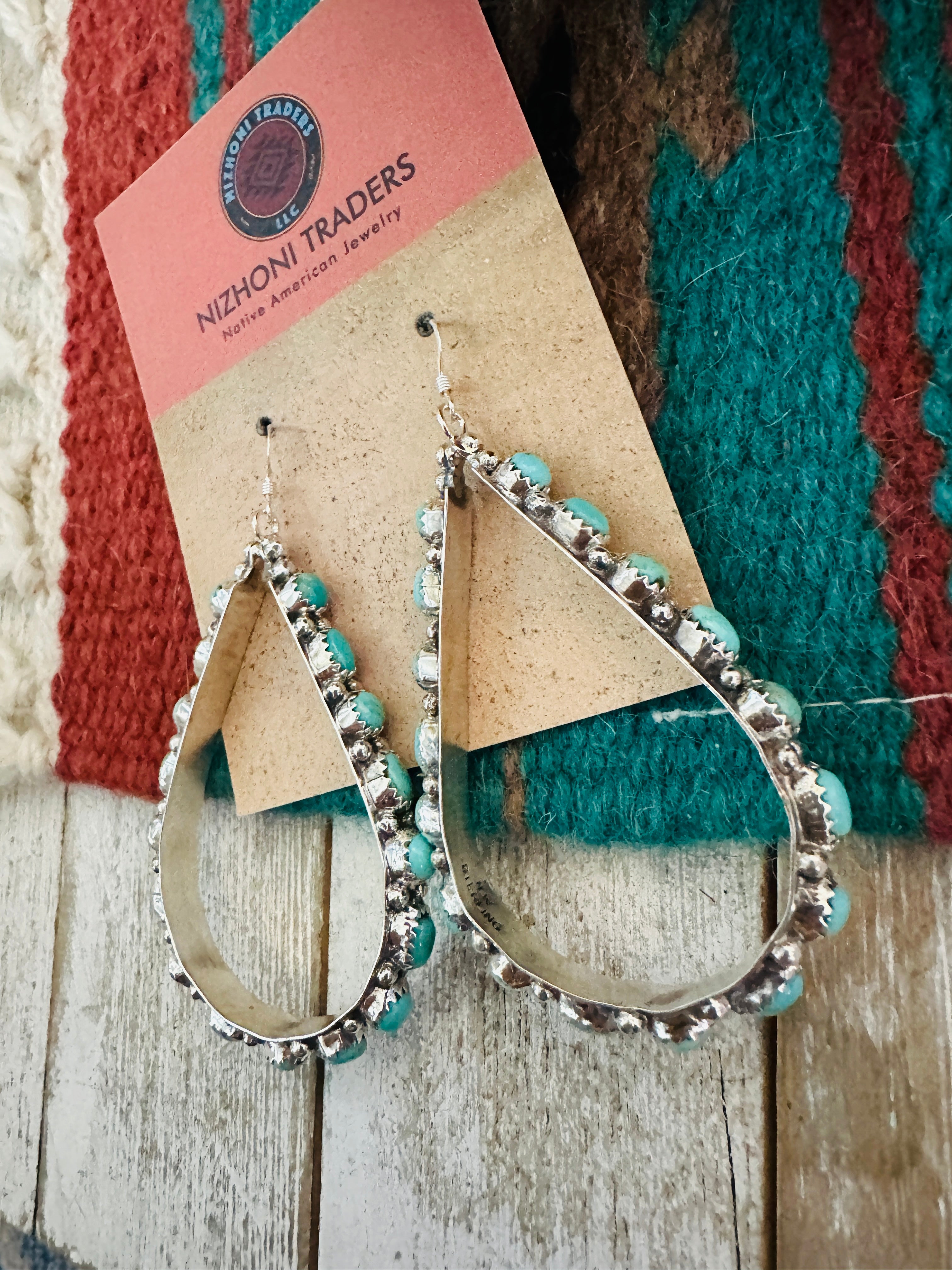 Handcrafted Turquoise & Sterling Silver Teardrop Dangle Earrings