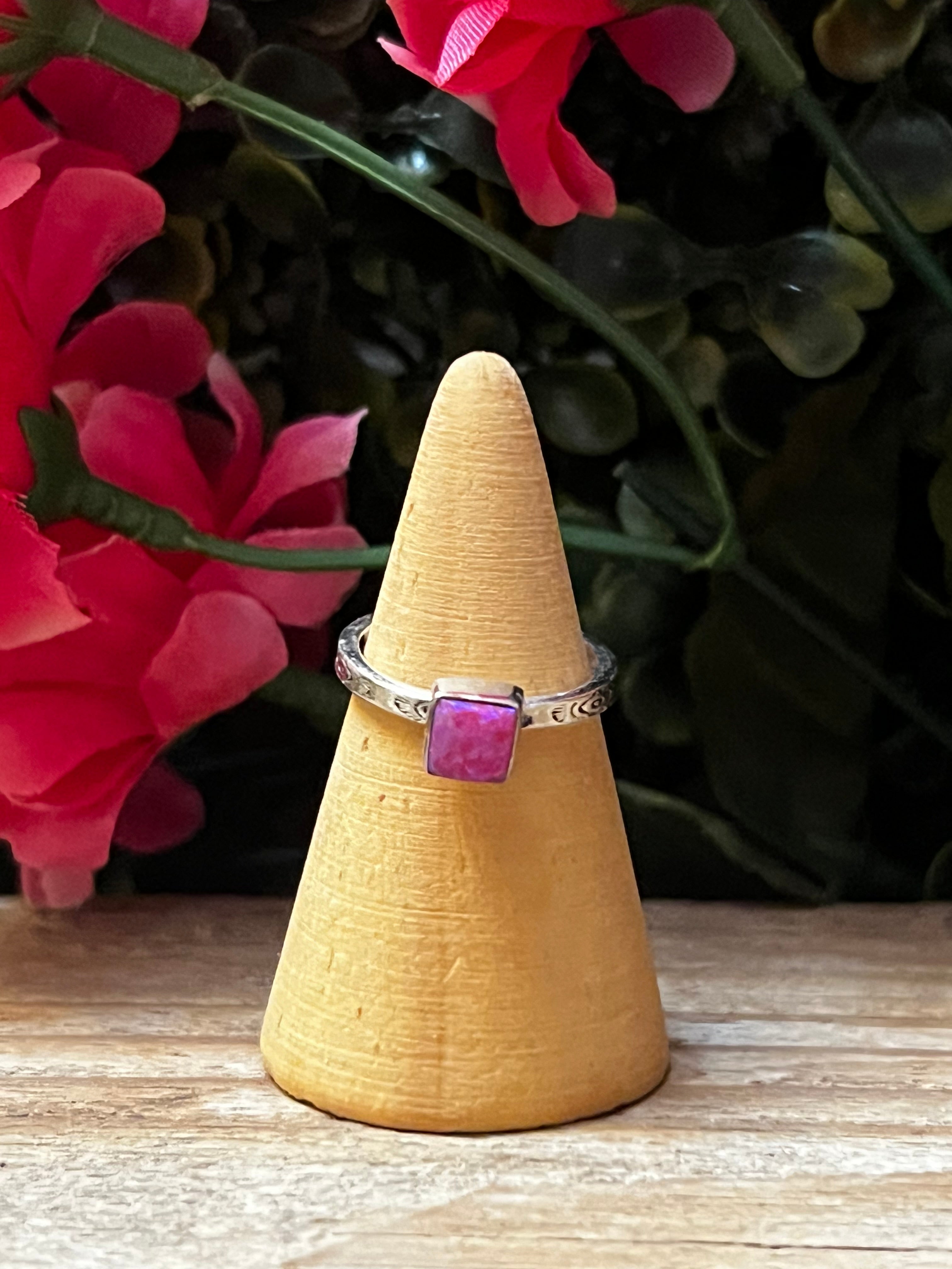 Handmade Hot Pink Opal Heart, TearDrop, Square, & Diamond Shape Sterling Silver Adjustable Stacker Ring