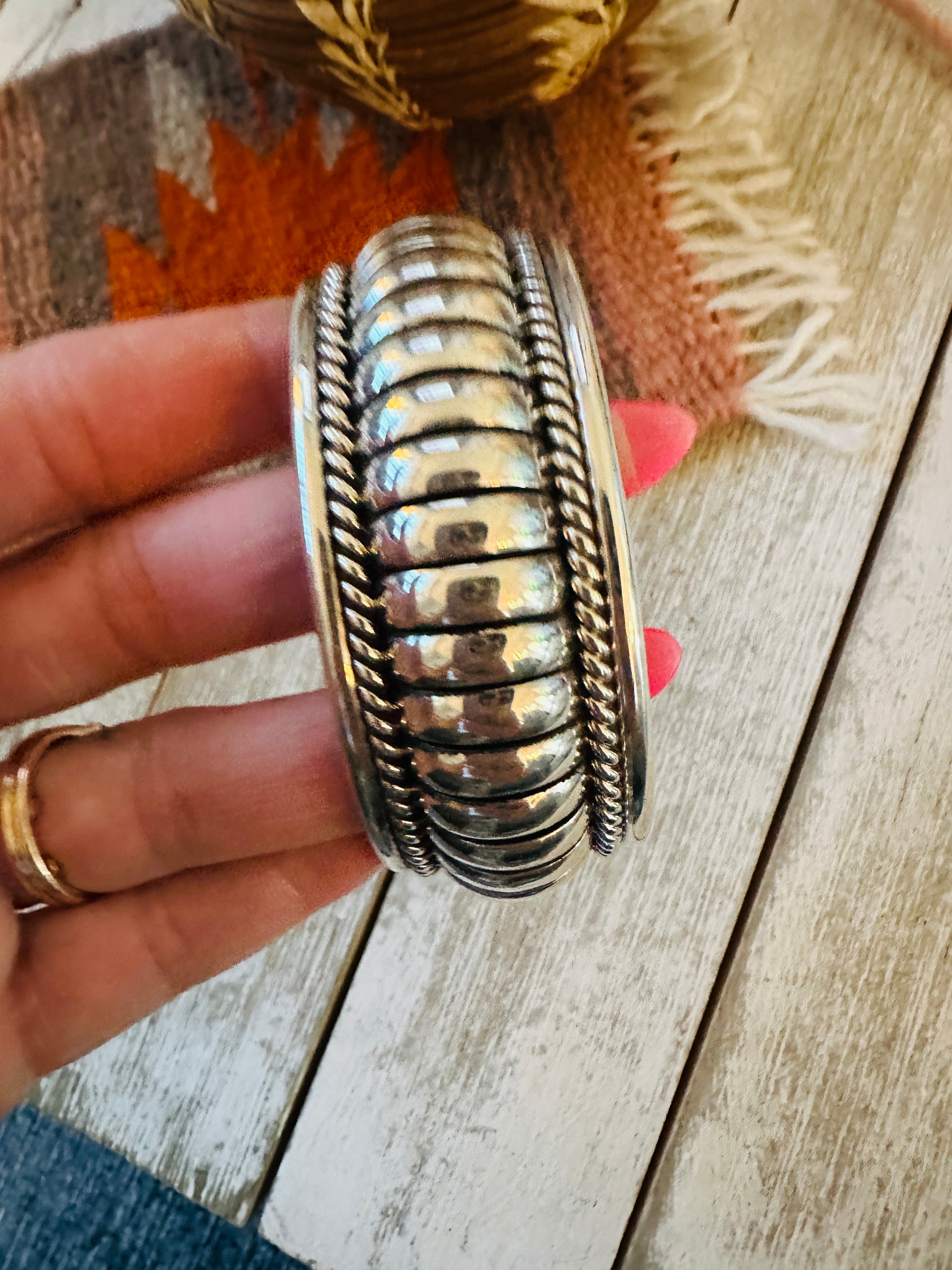 Handcrafted Rolled Sterling Silver Cuff Bracelet by Tom Charley