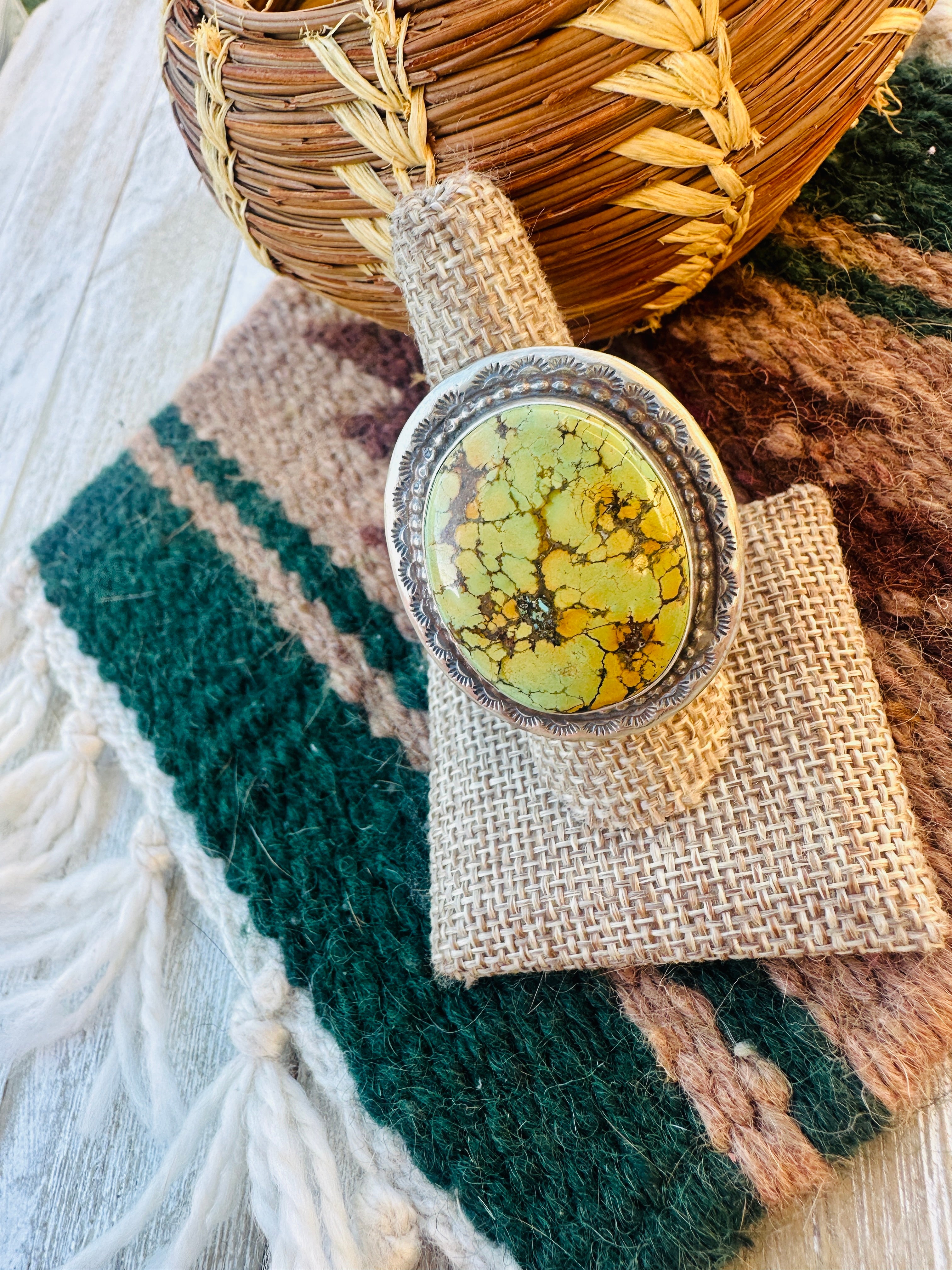 Handcrafted Tibetan Turquoise & Sterling Silver Ring Size 9