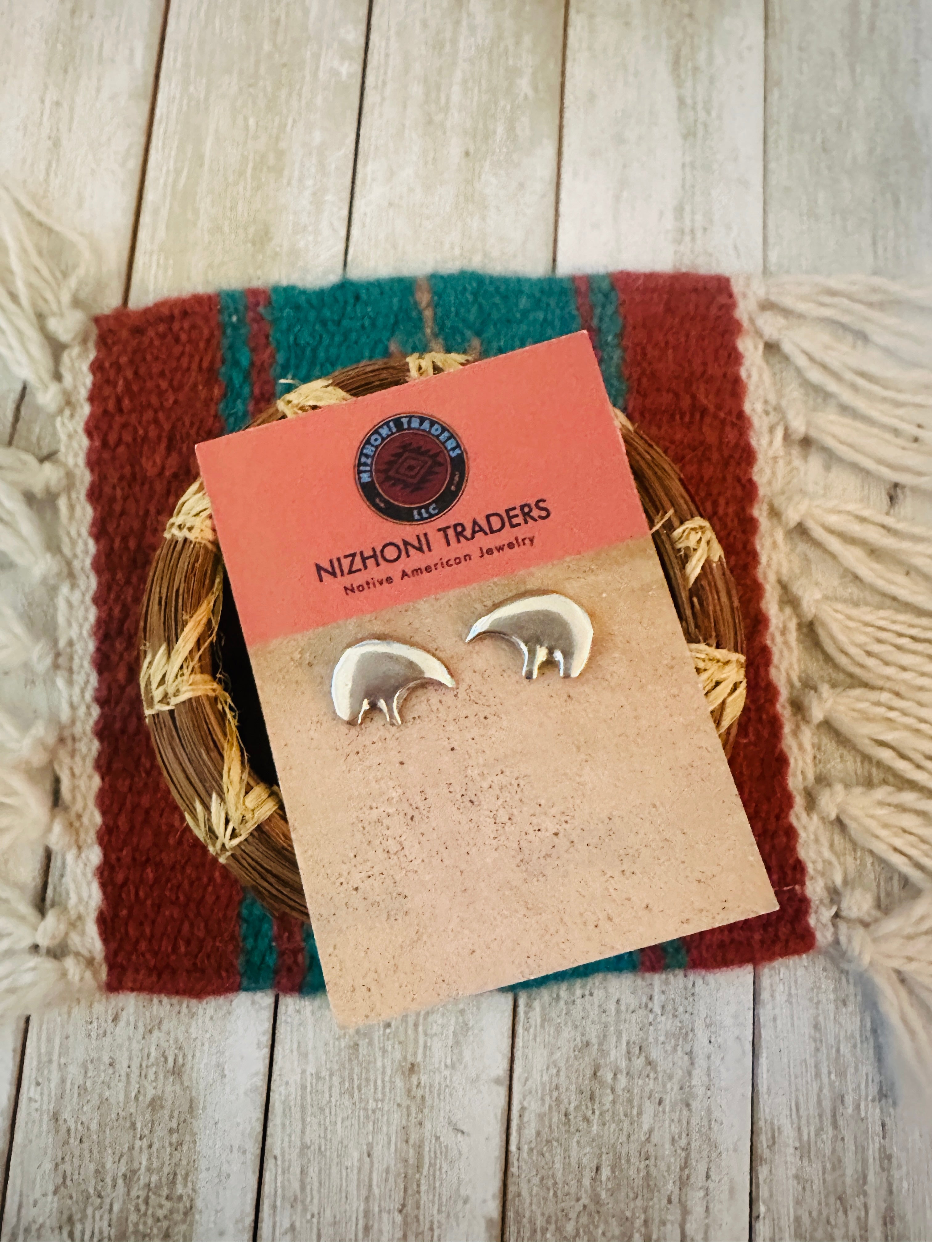 Handcrafted Old Pawn Sterling Silver Bear Paw Stud Earrings