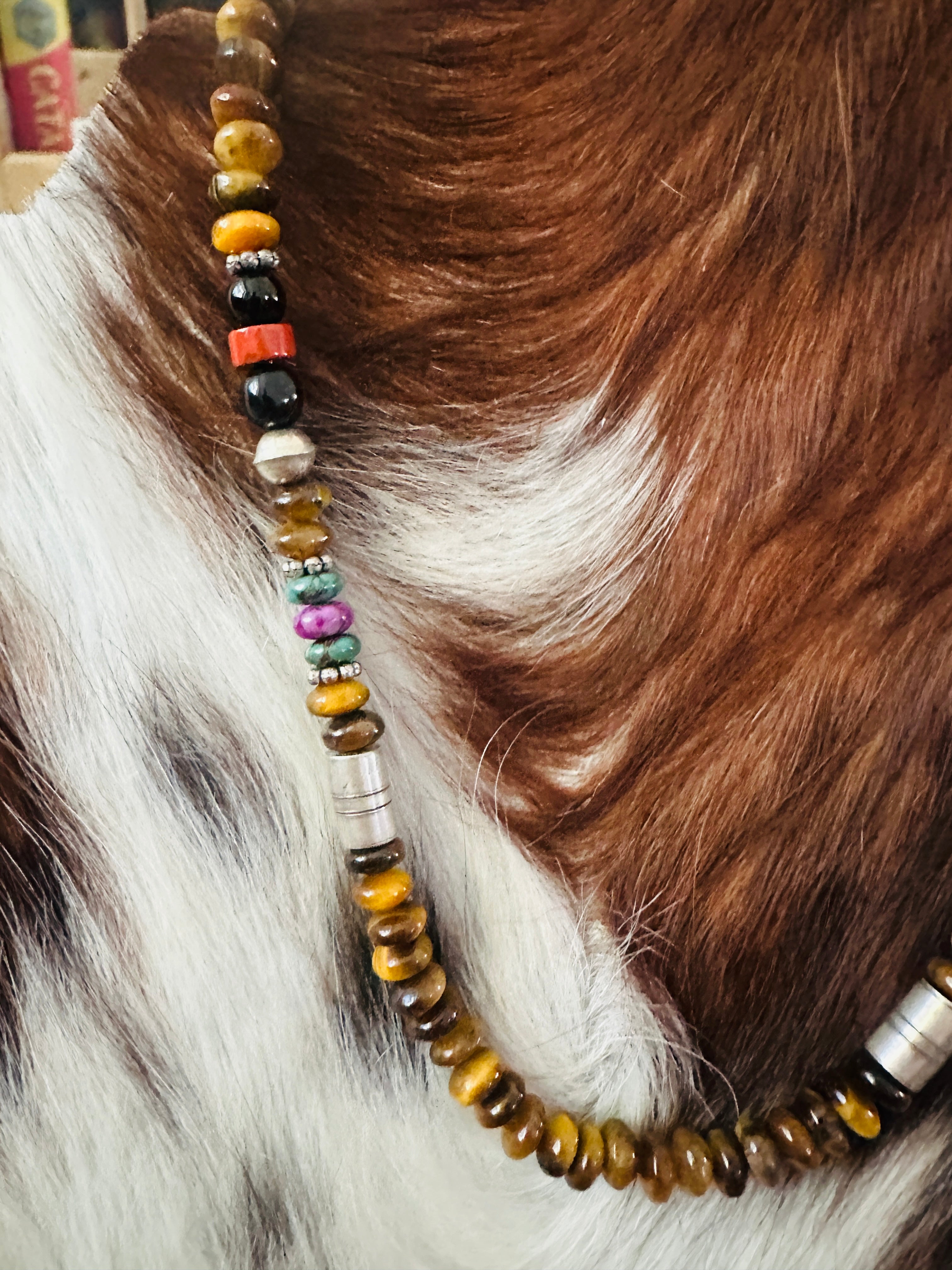 Handcrafted Multi Stone & Sterling Silver Beaded 16” Necklace by T & R Singer