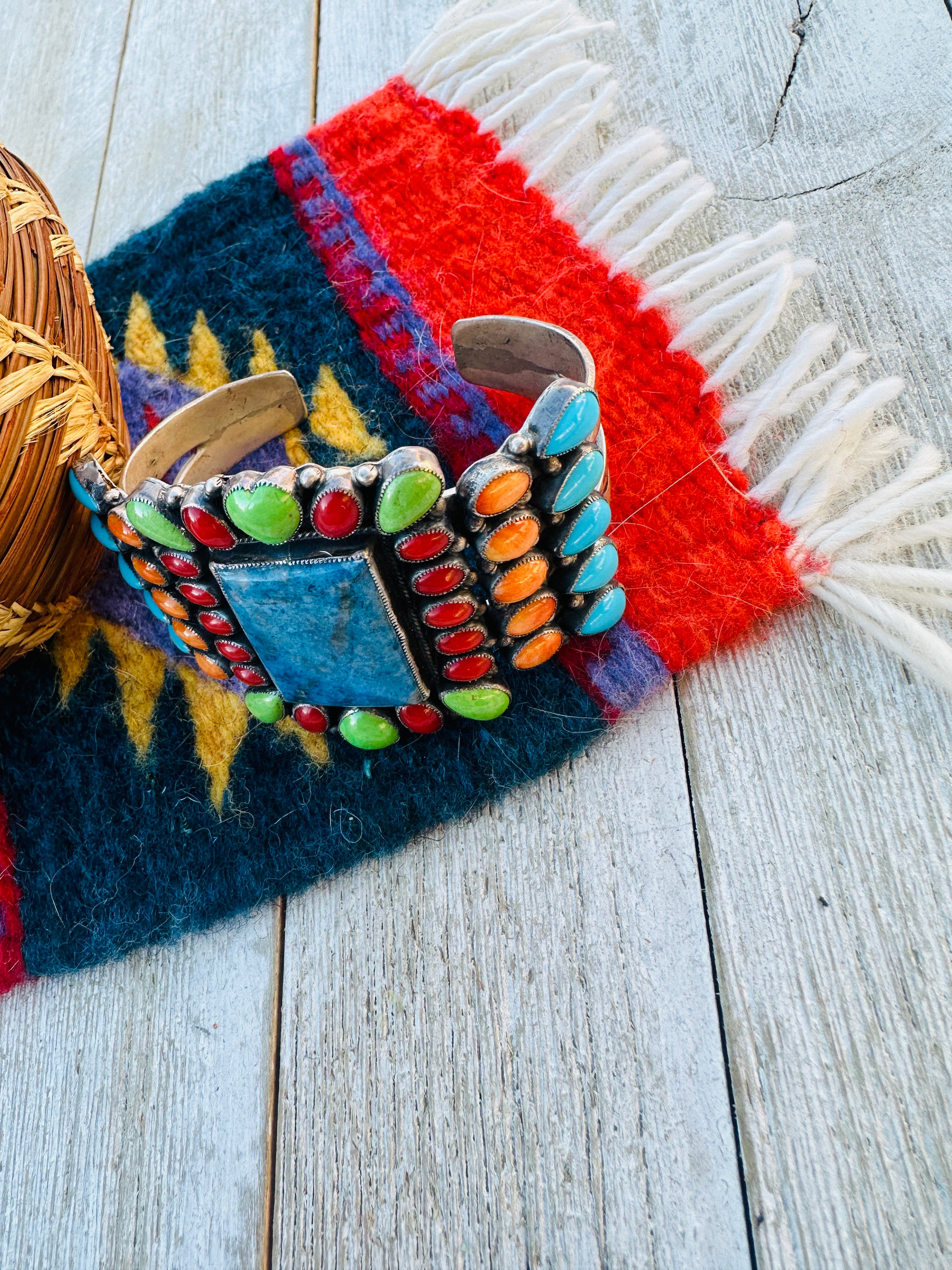 Handcrafted Multi Stone & Sterling Silver Cluster Cuff Bracelet by Don Lucas