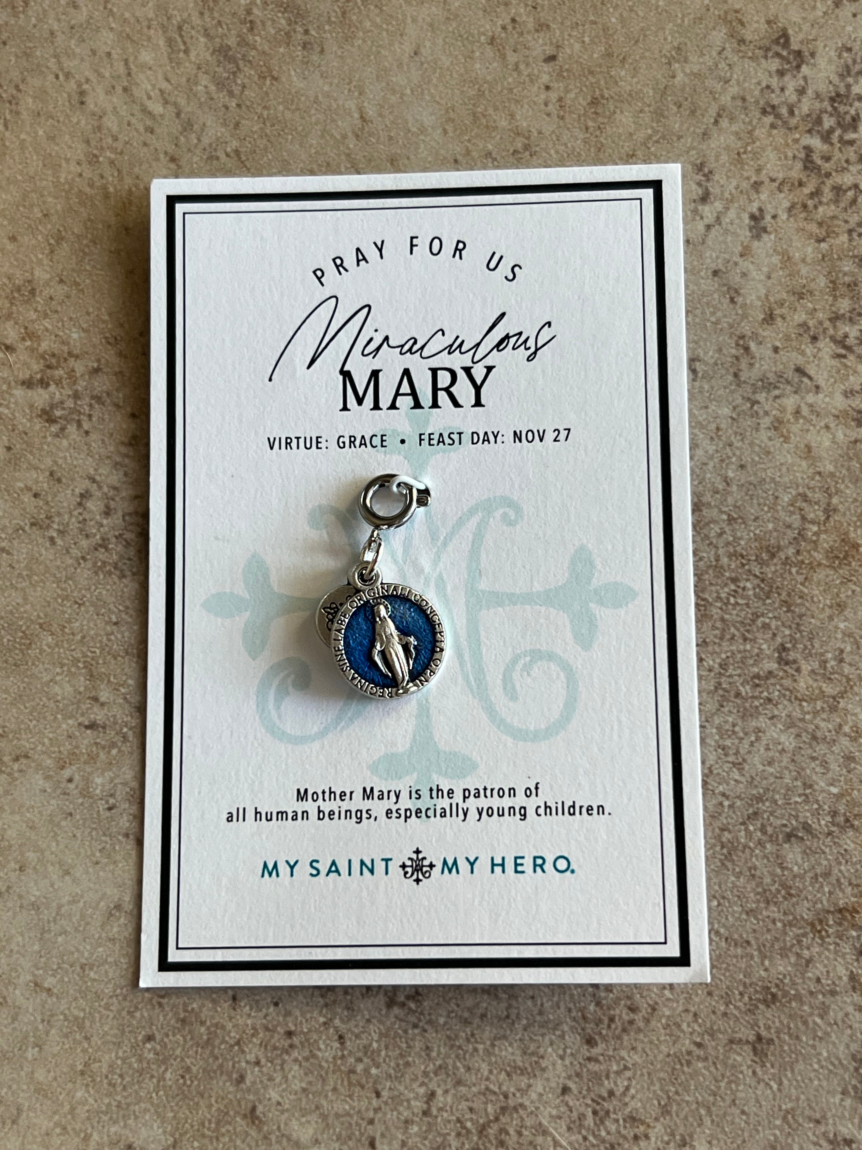 Miraculous Mary Medal Charm- Blue