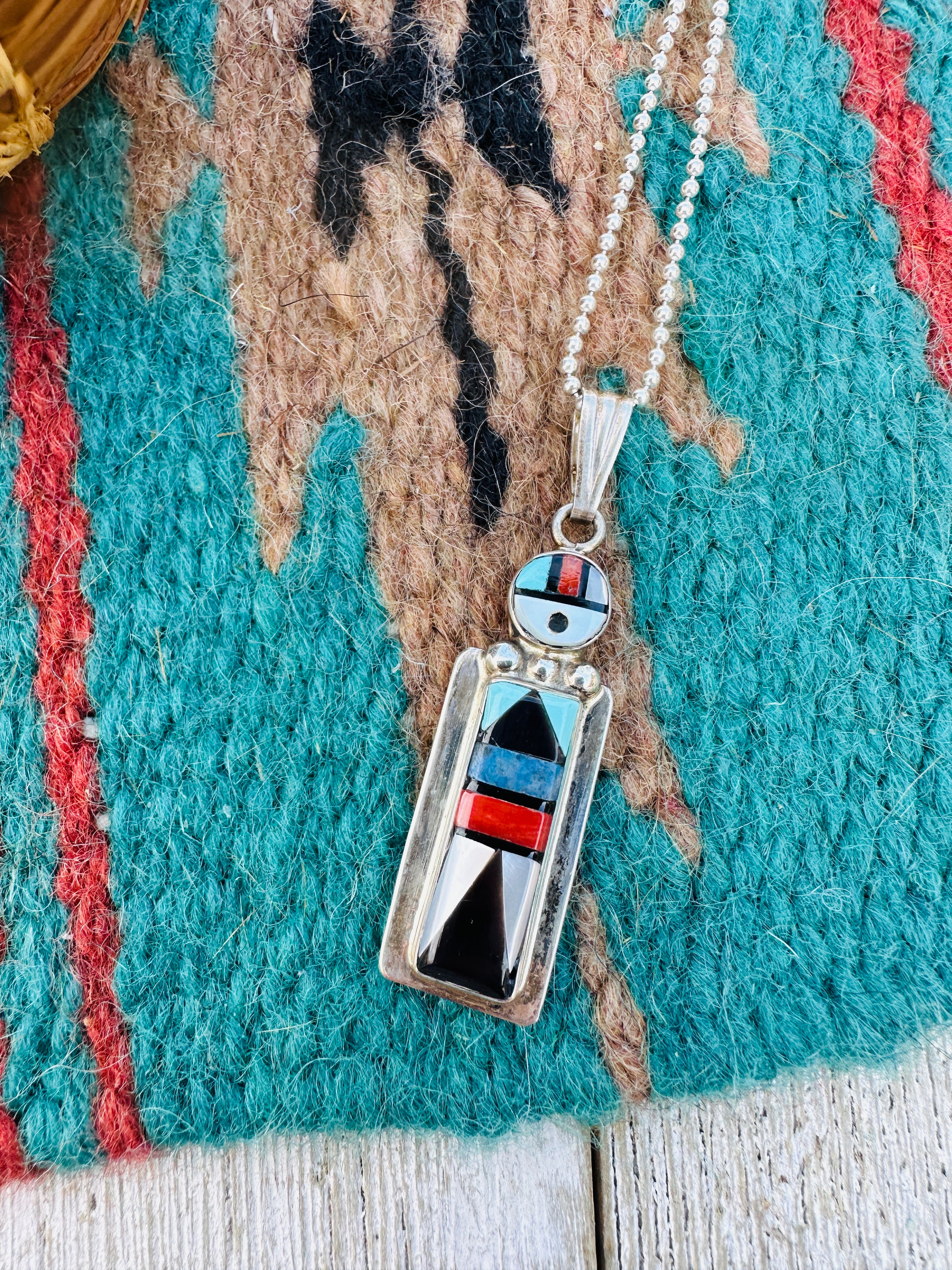 Handcrafted Sterling Silver and Multi Stone Inlay Sun Face Pendant