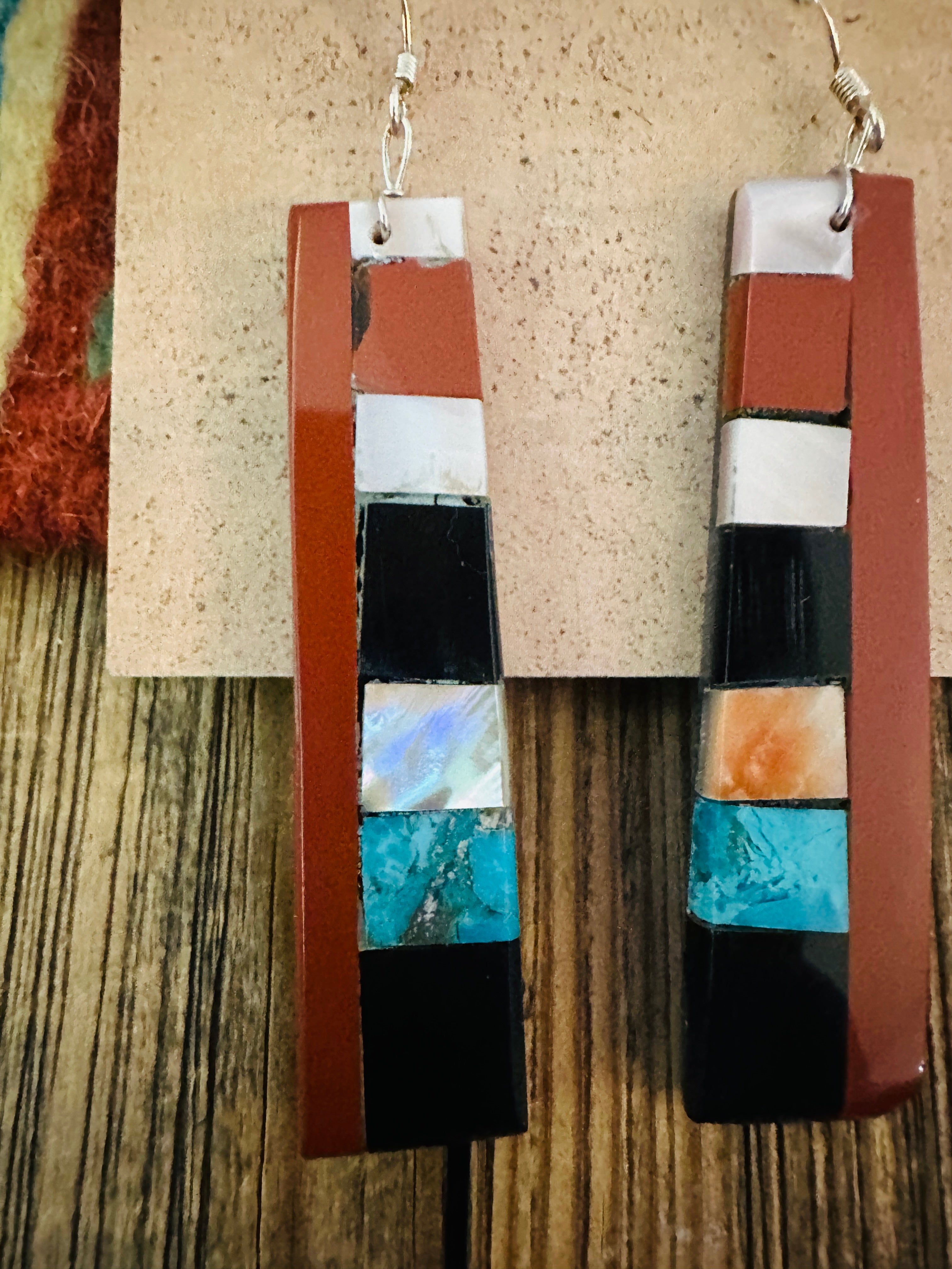 Handcrafted Multi Stone Inlay Slab Dangle Earrings