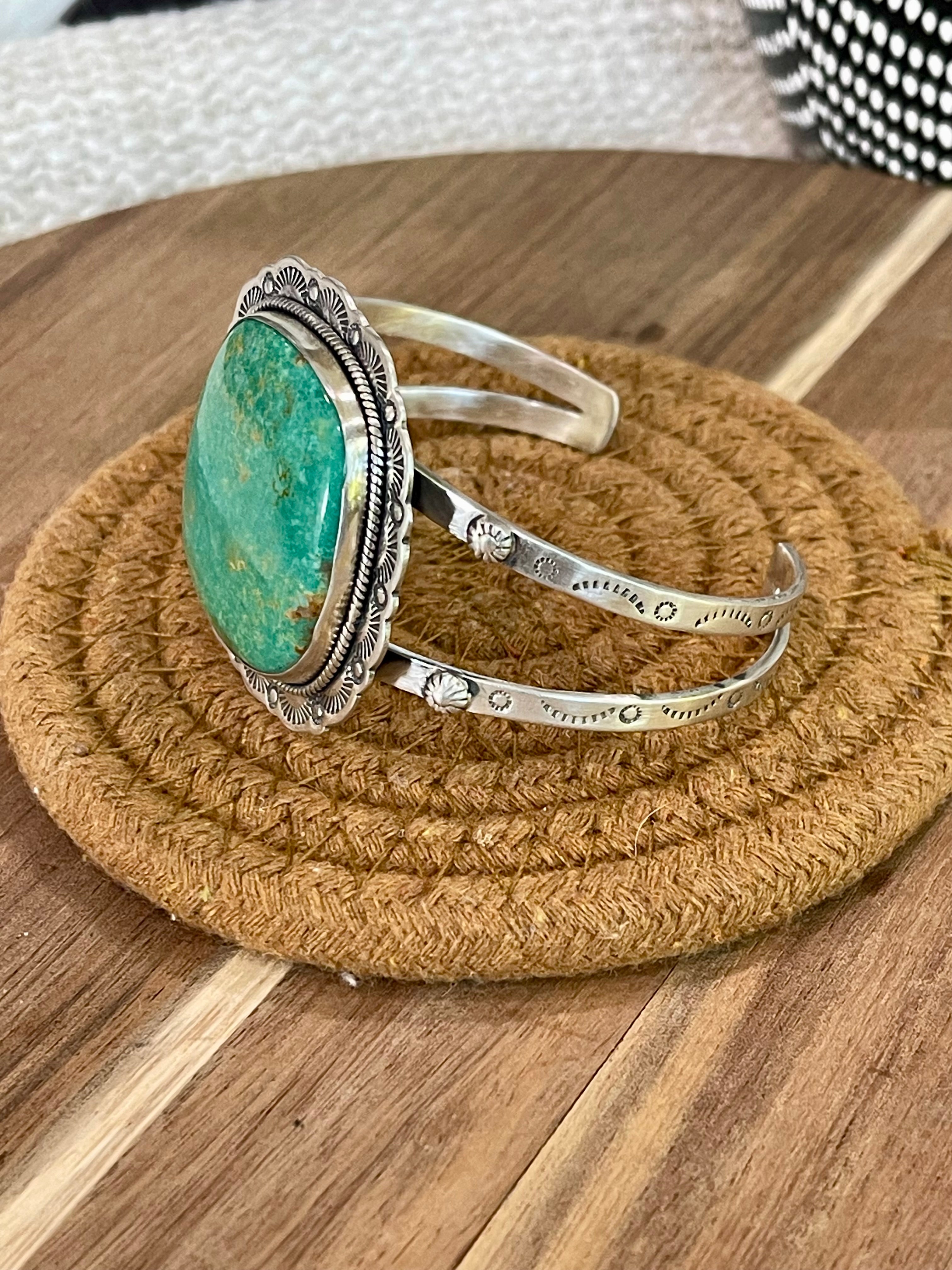 Gorgeous Handmade Sterling Silver & Royston Turquoise Cuff Bracelet