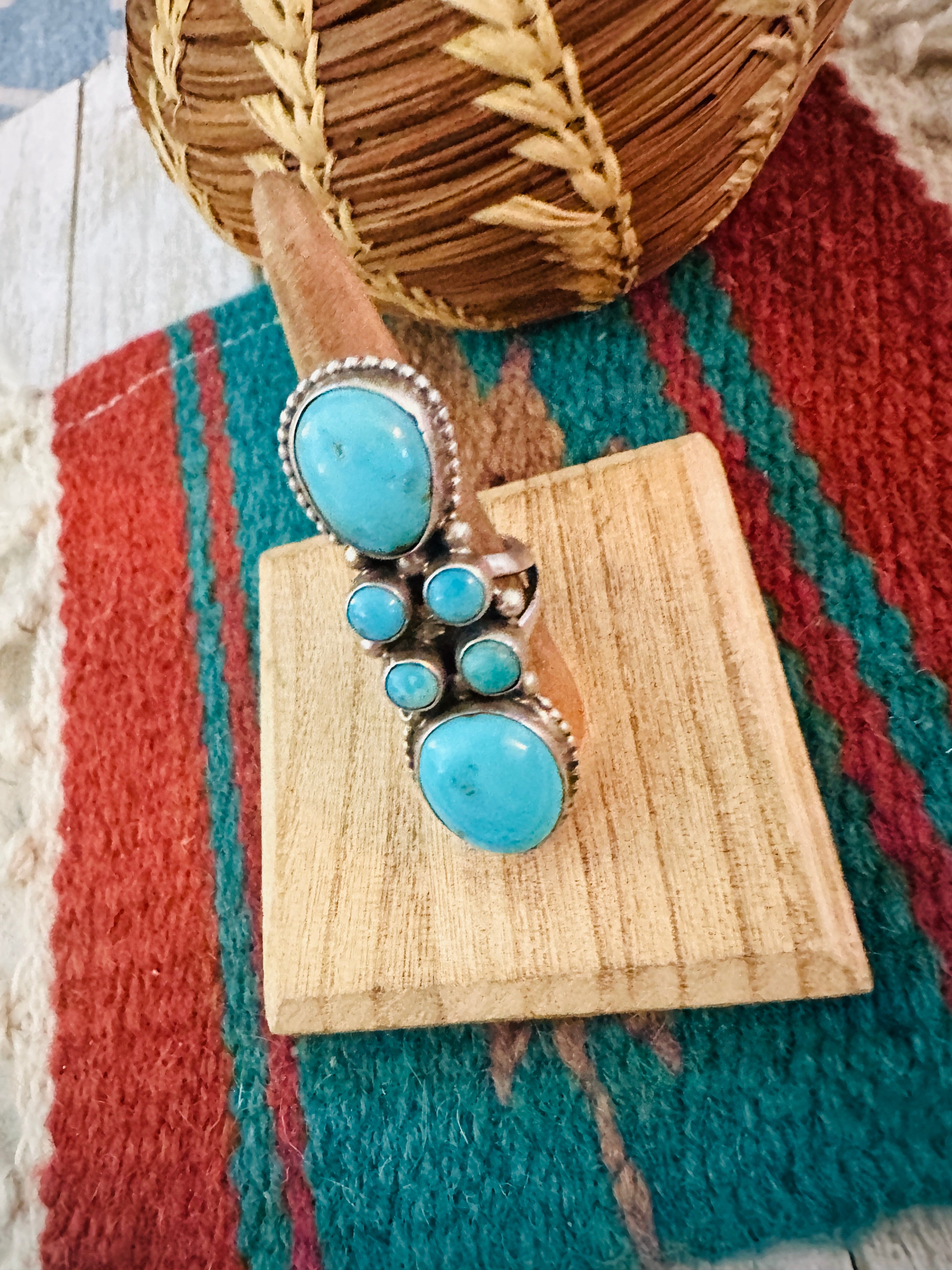 Handcrafted Sterling Silver & Kingman Turquoise Ring Size 8