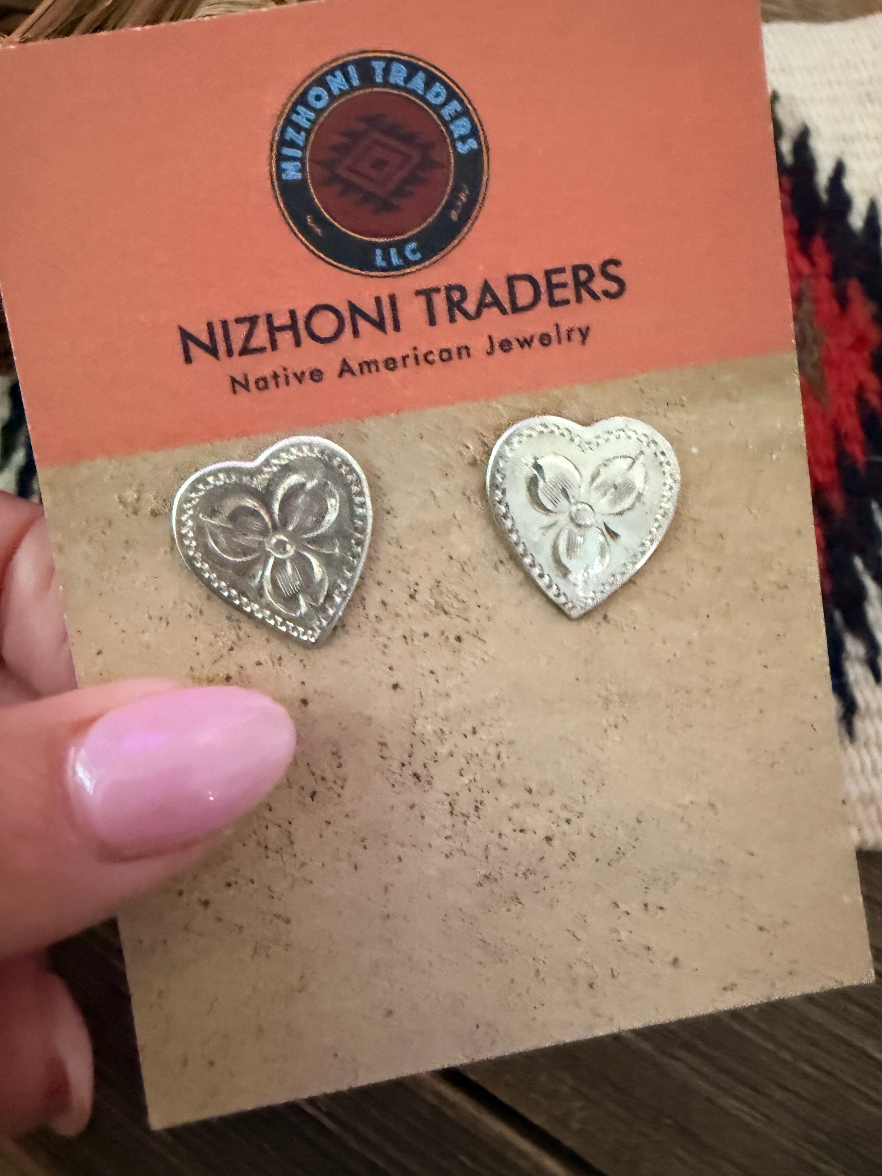 Old Pawn Handcrafted Sterling Silver Heart Stud Earrings
