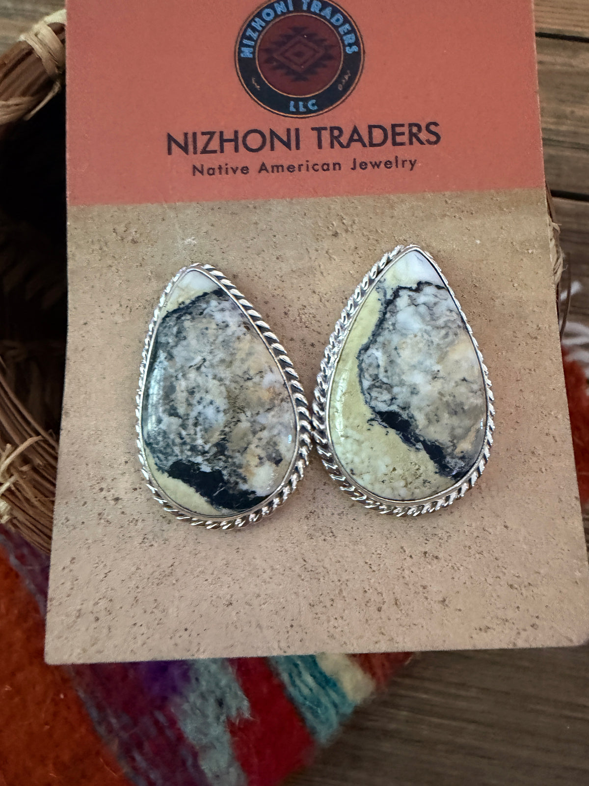 Handcrafted White Buffalo & Sterling Silver Post Earrings