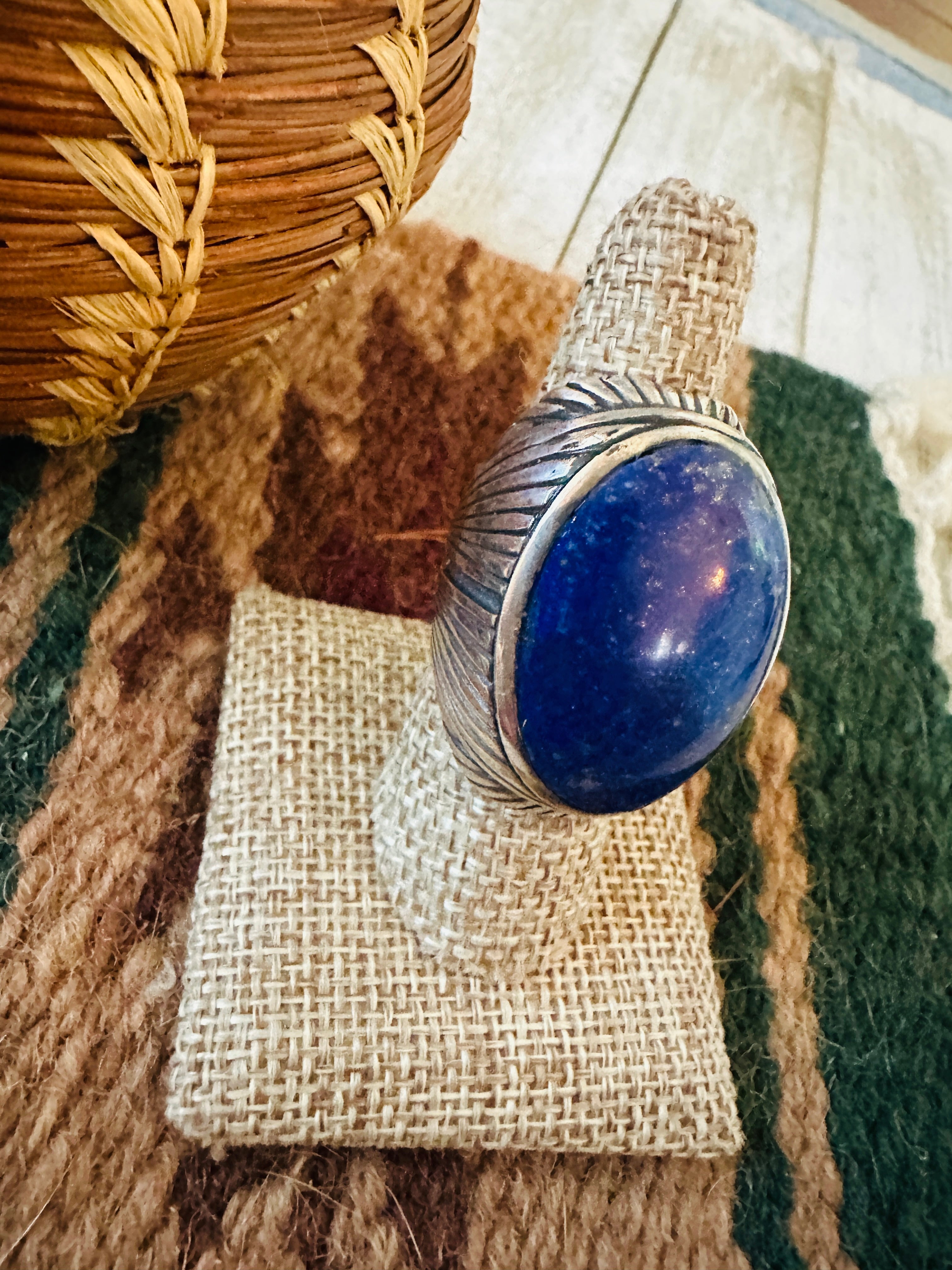 Old Pawn Handcrafted Sterling Silver & Lapis Men’s Ring Size 8