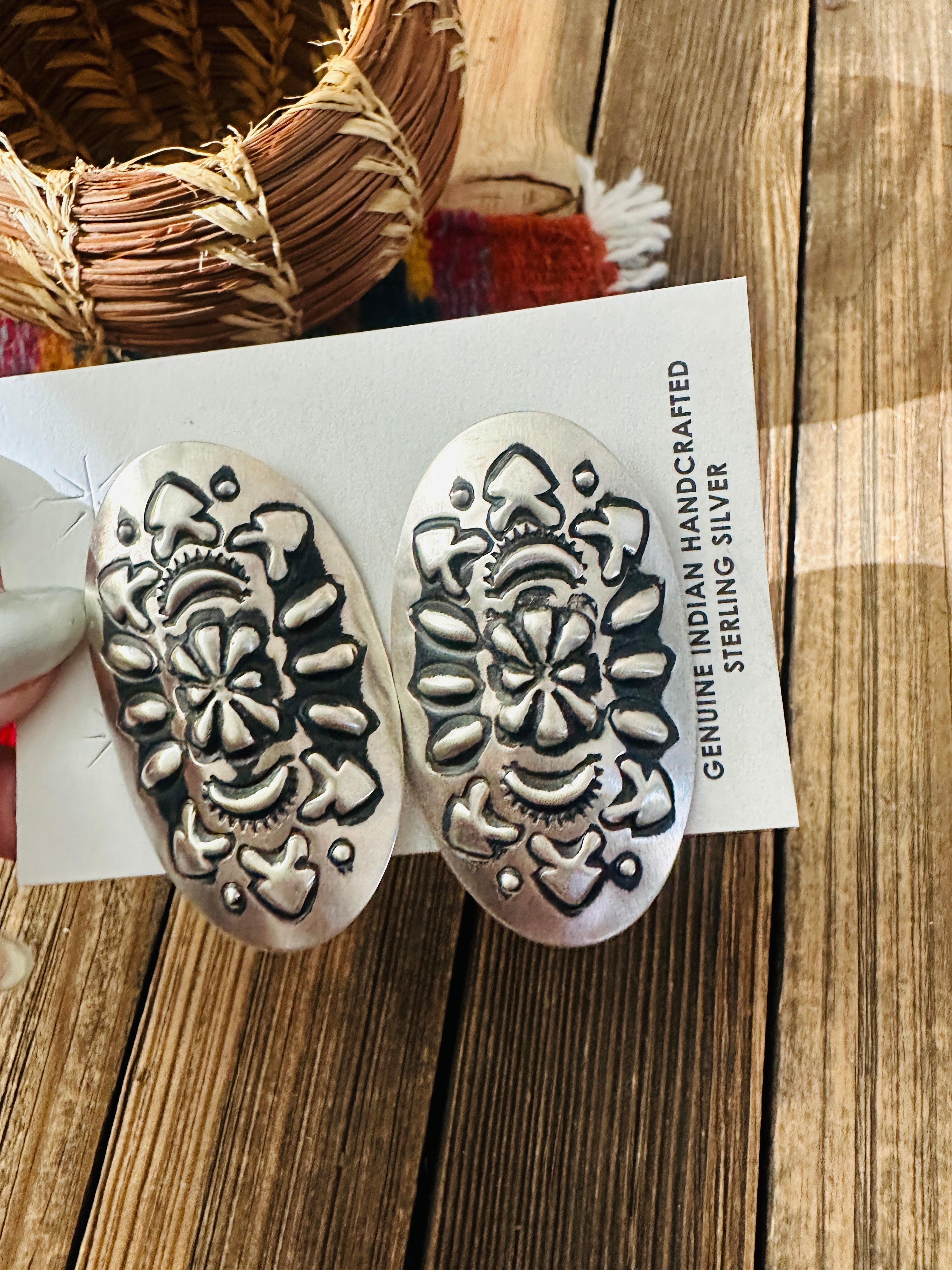 Handcrafted Sterling Silver Concho Post Earrings by Leander Tahe