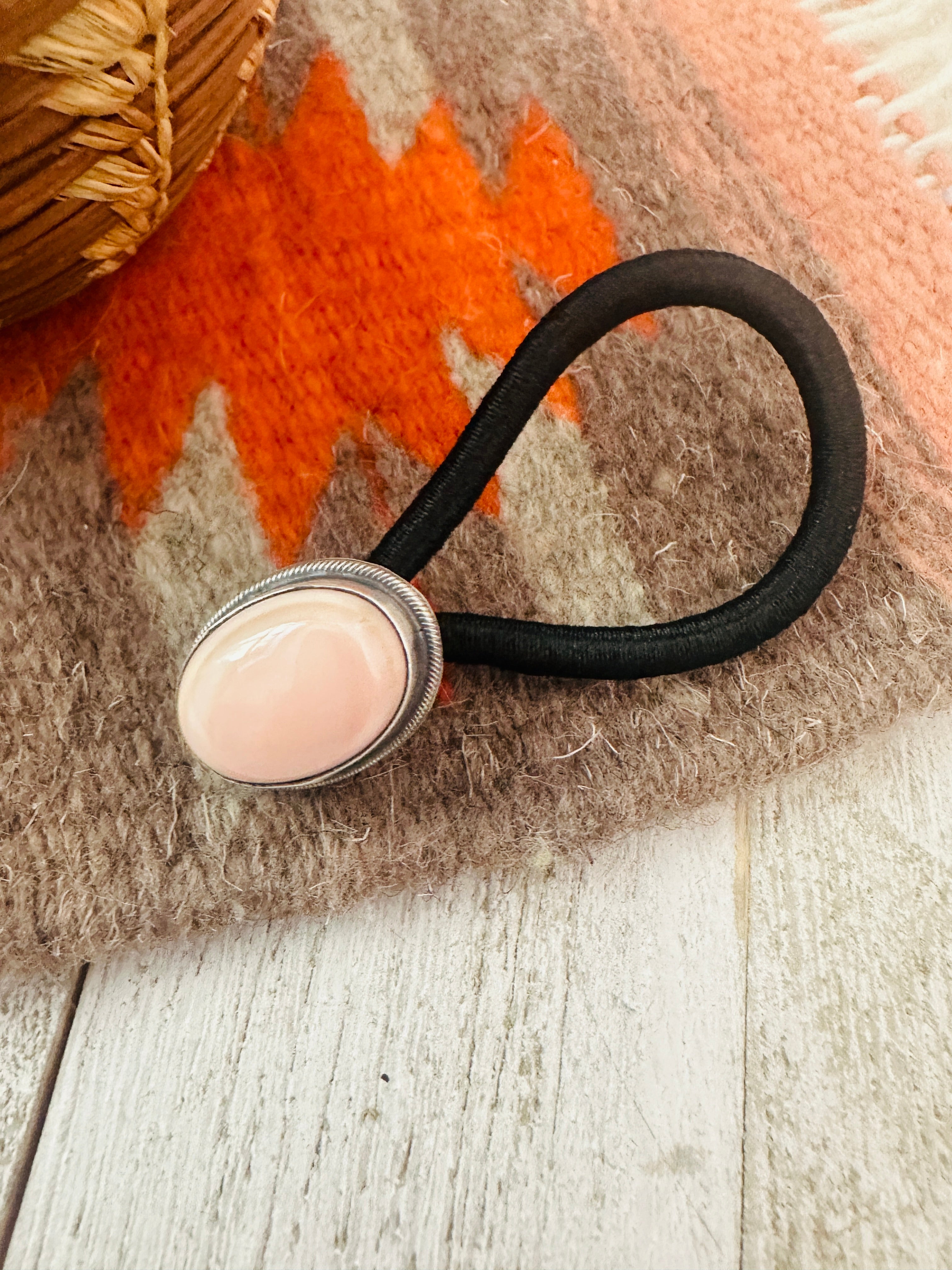 Handcrafted Queen Pink Conch & Sterling Silver Hair Tie