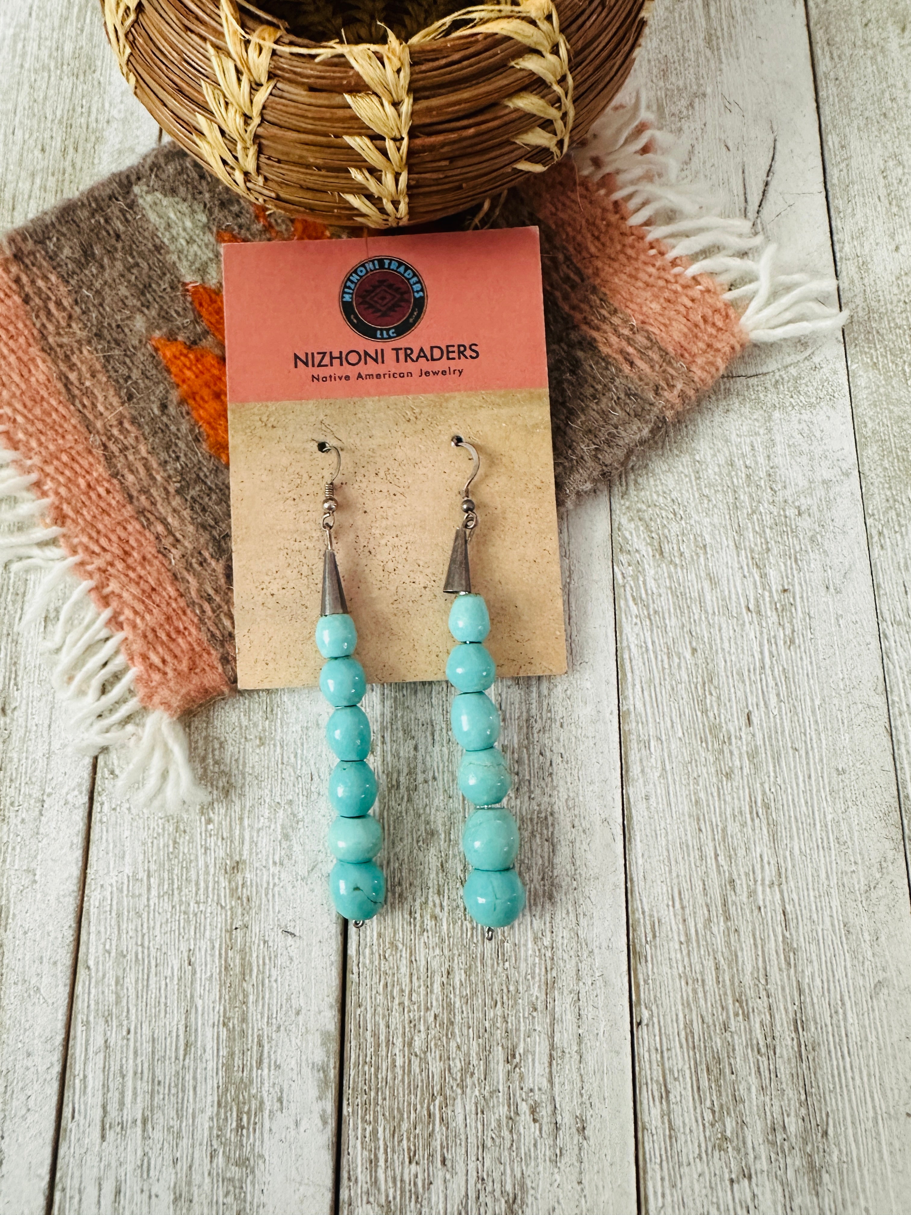 Handcrafted Turquoise Bead & Sterling Silver Dangle Earrings