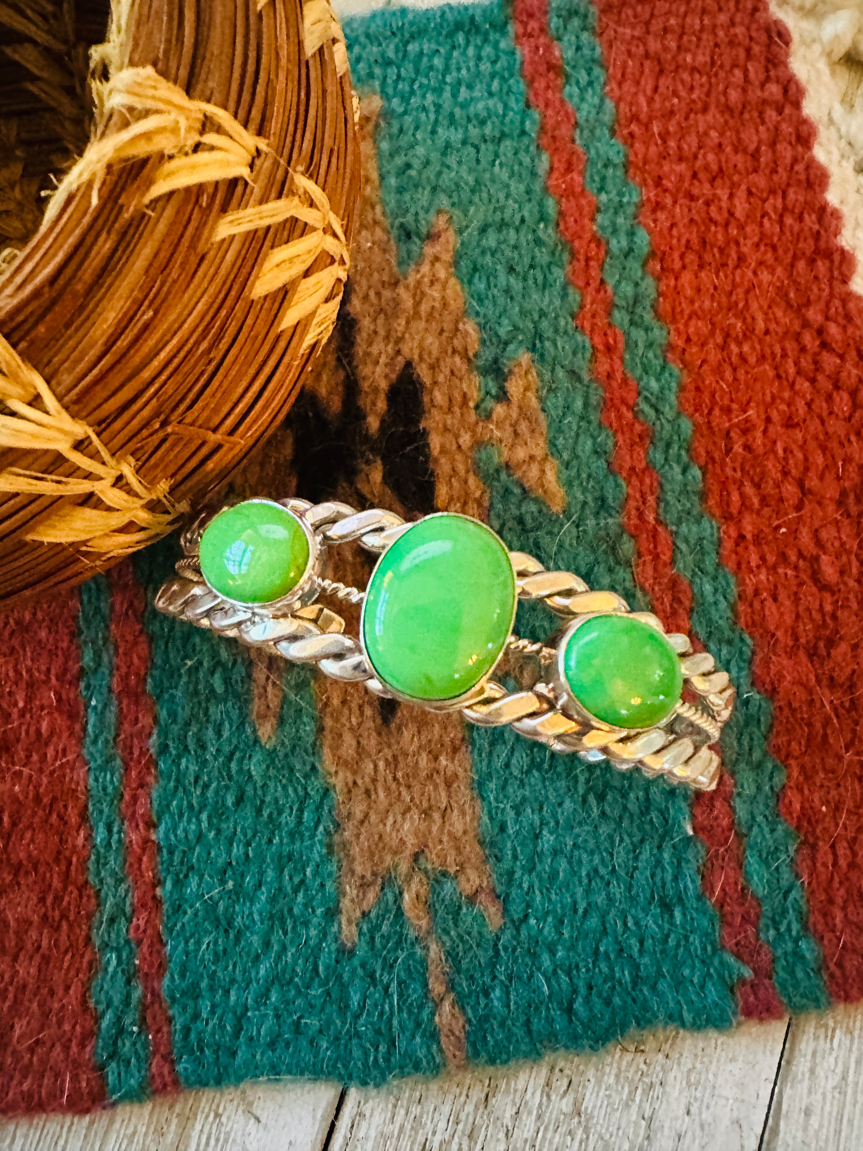 Handcrafted Green Kingman Turquoise & Sterling Silver Cuff Bracelet