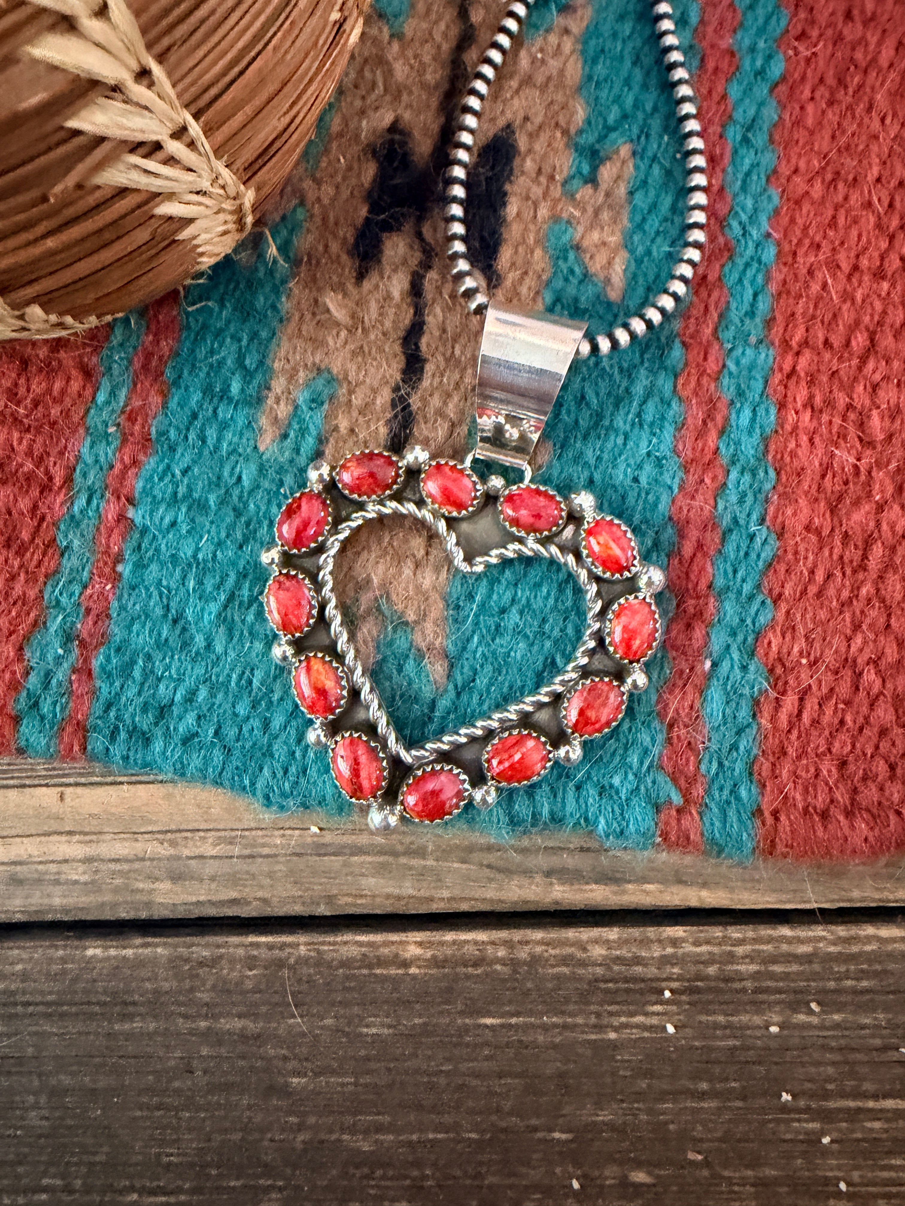 Handcrafted Sterling Silver & Coral Heart Pendant
