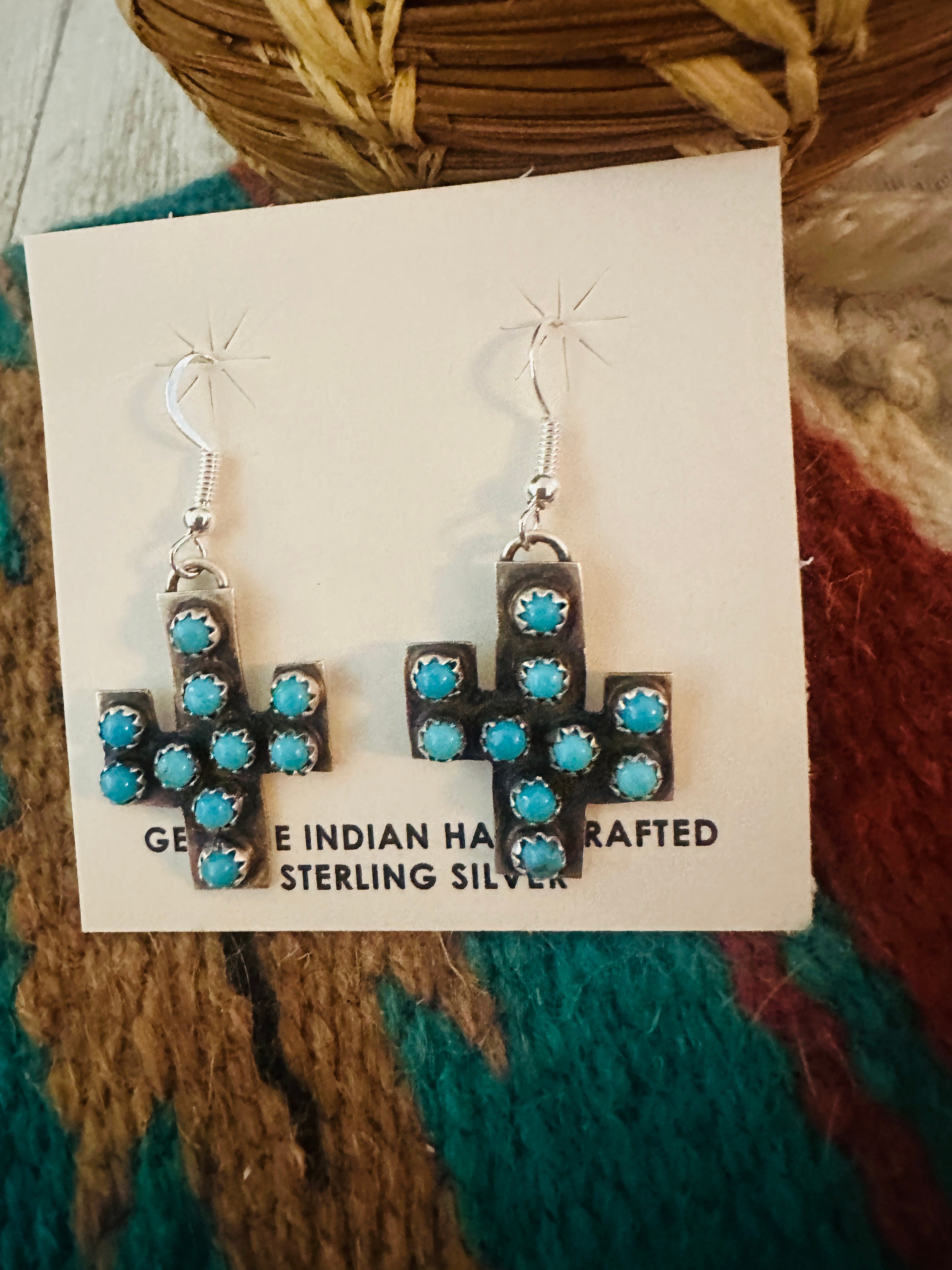 Handcrafted Sterling Silver & Turquoise Cactus Dangle Earrings