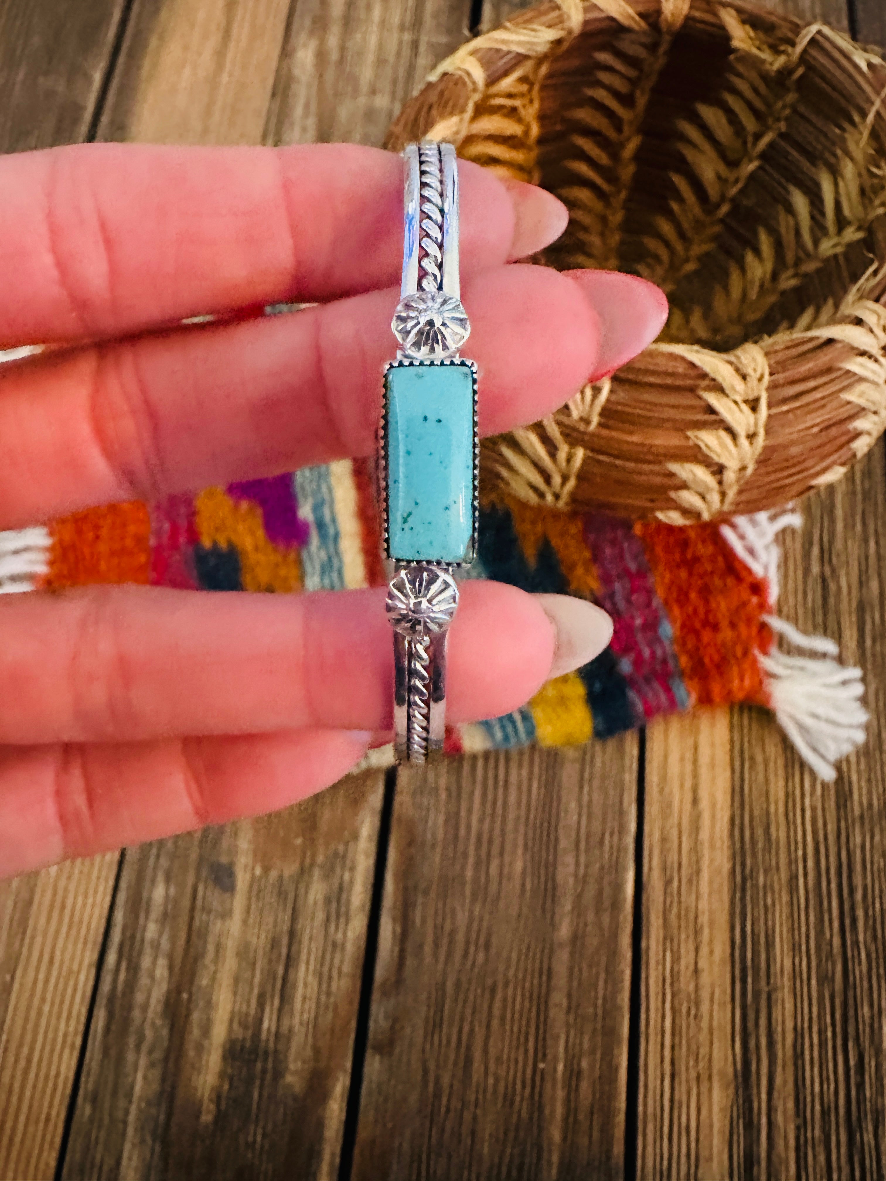 Handcrafted Turquoise & Sterling Silver Stacker Cuff Bracelet