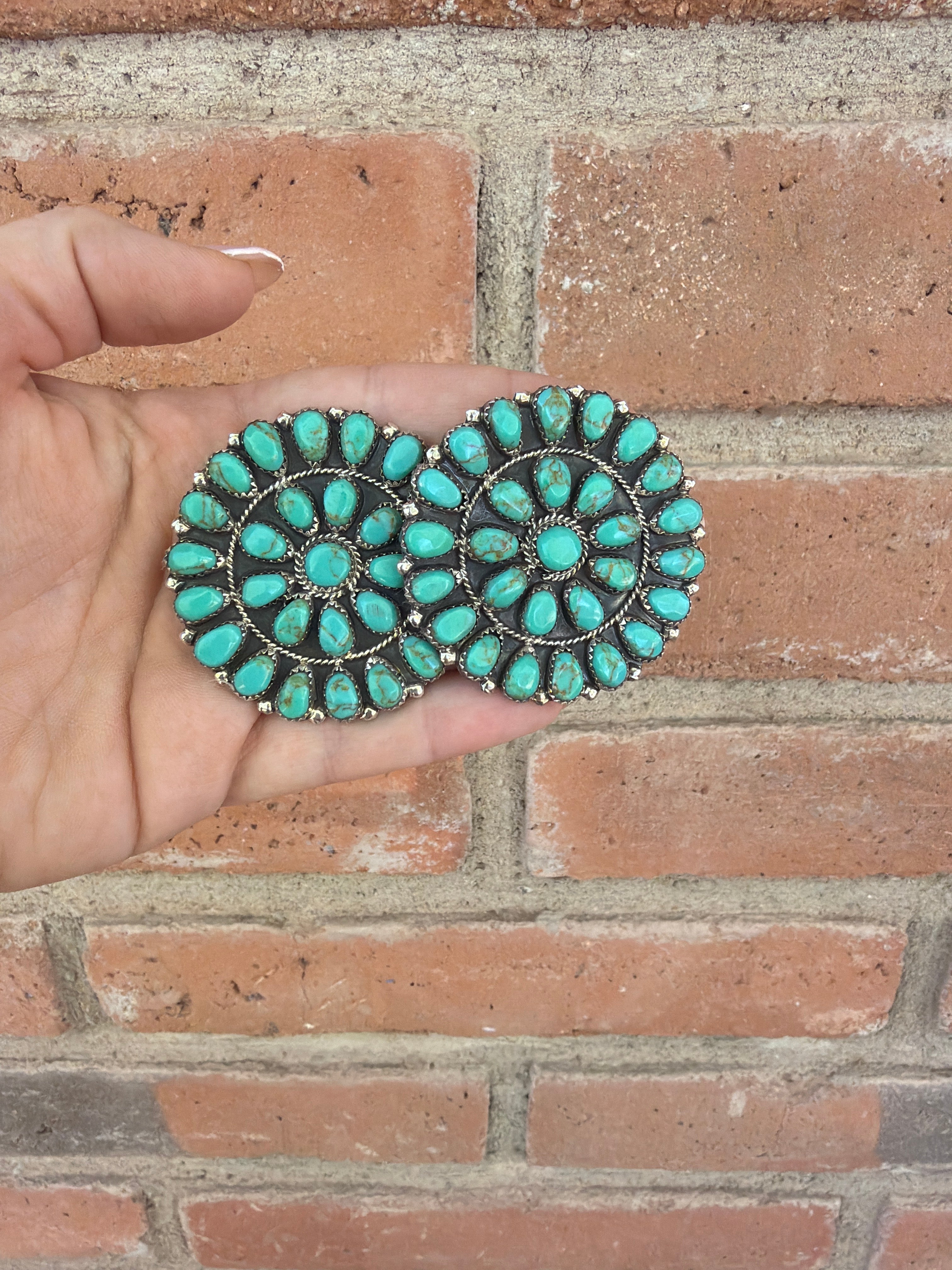 Handcrafted Sterling Silver & Turquoise Cluster Post Earrings MORE BLUE