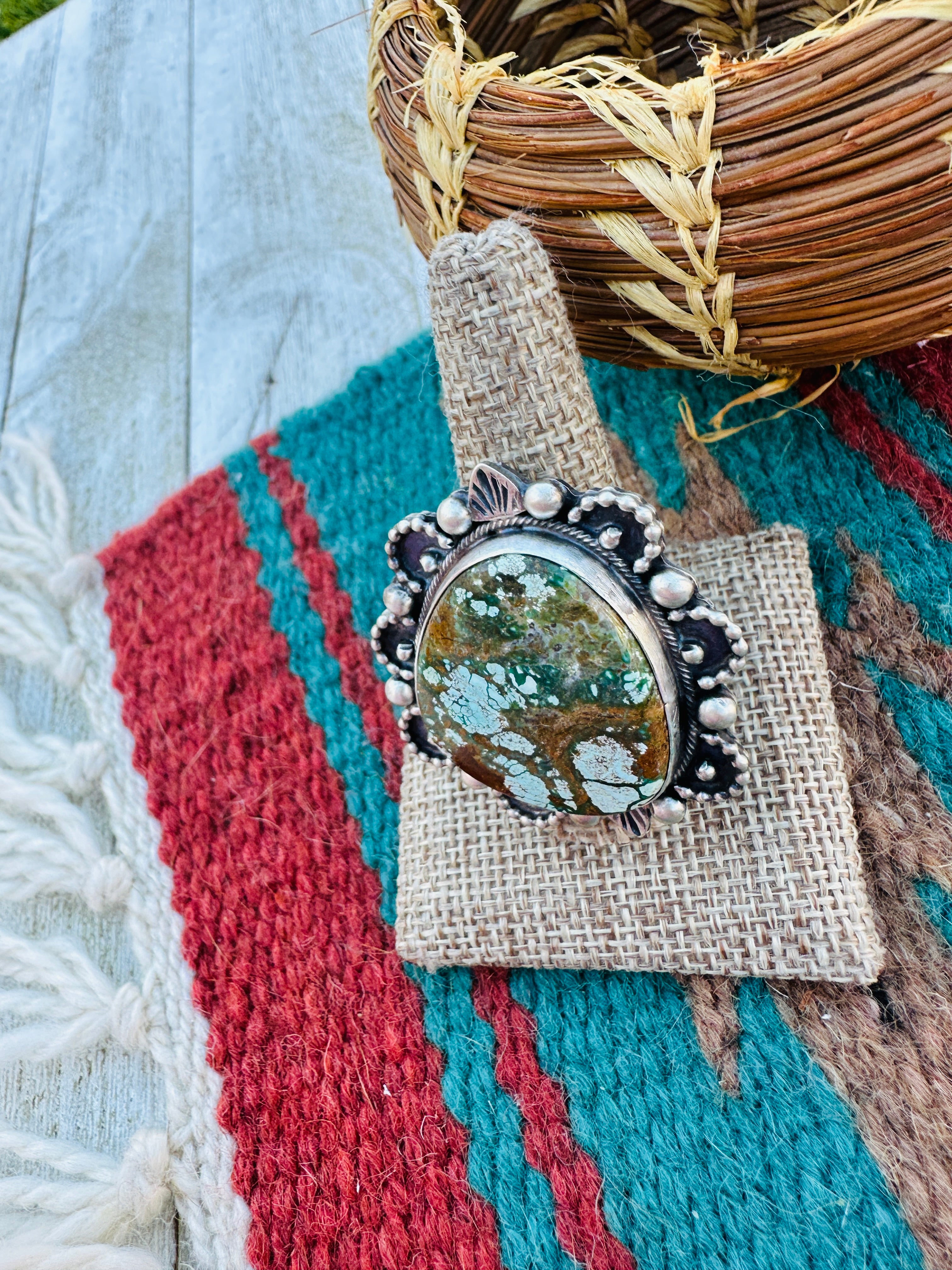 Hand Crafted Turquoise & Sterling Silver Adjustable Ring