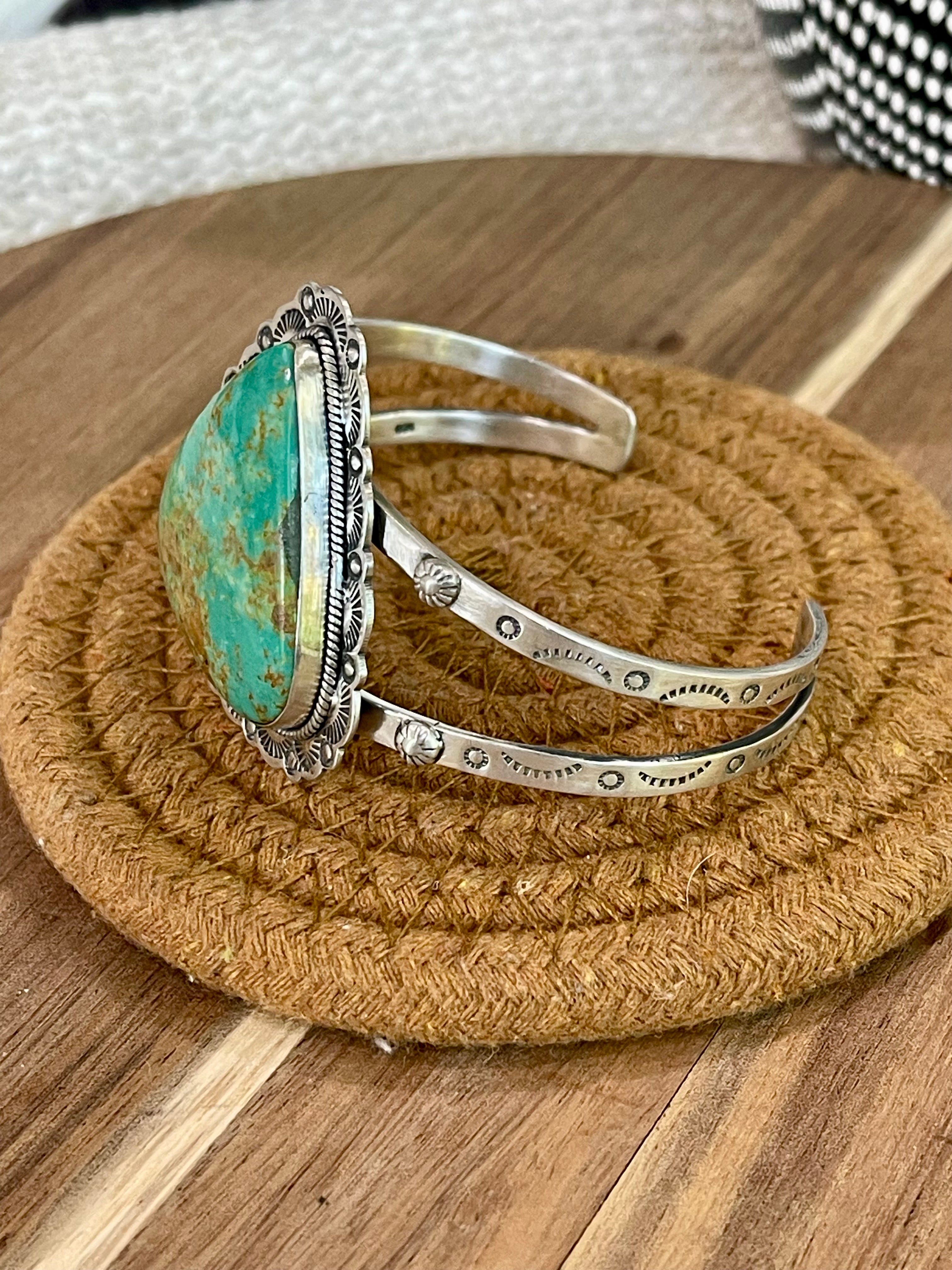 Gorgeous Handmade Sterling Silver & Royston Turquoise Cuff Bracelet