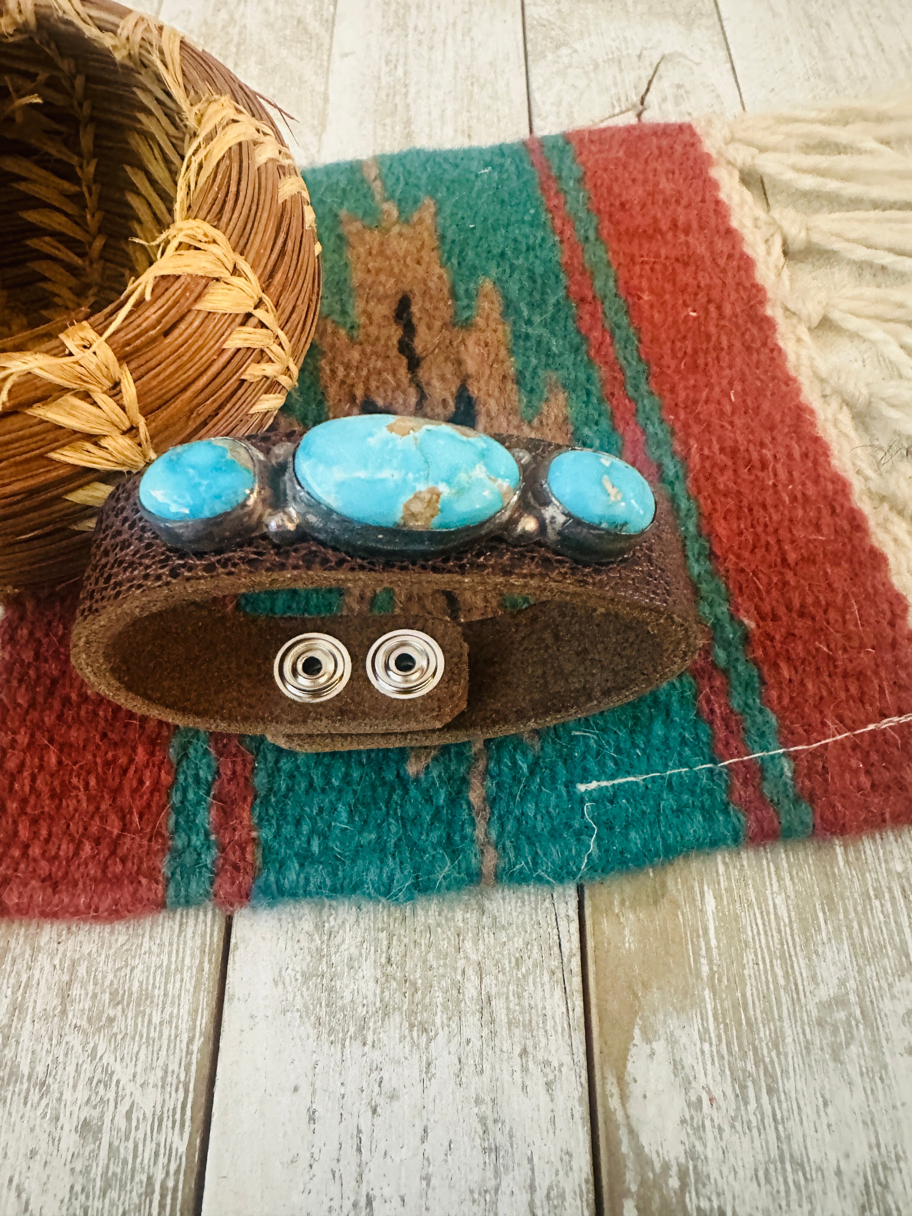 Handcrafted Sonoran Rose Turquoise & Sterling Silver Leather Bracelet