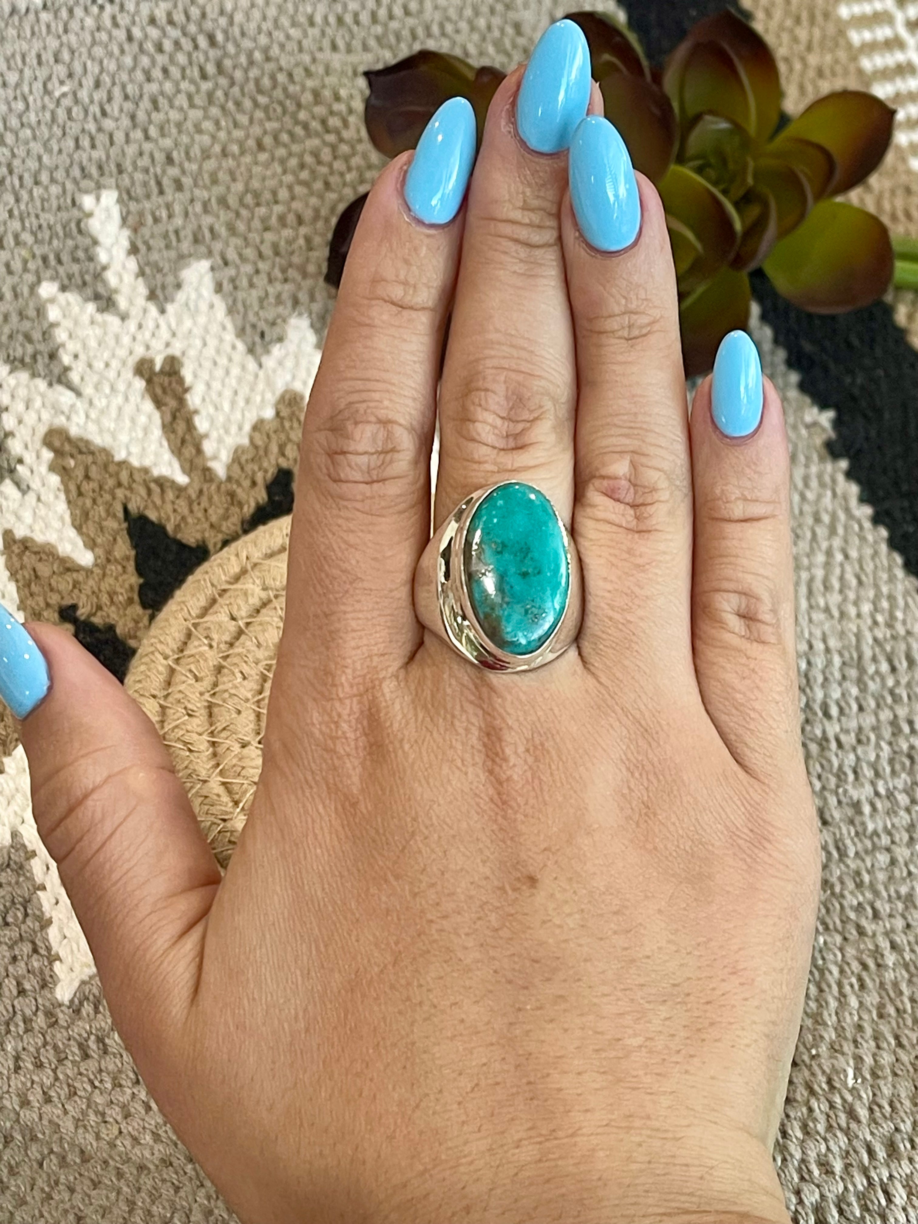 Navajo Turquoise & Sterling Silver Ring Size 11.75