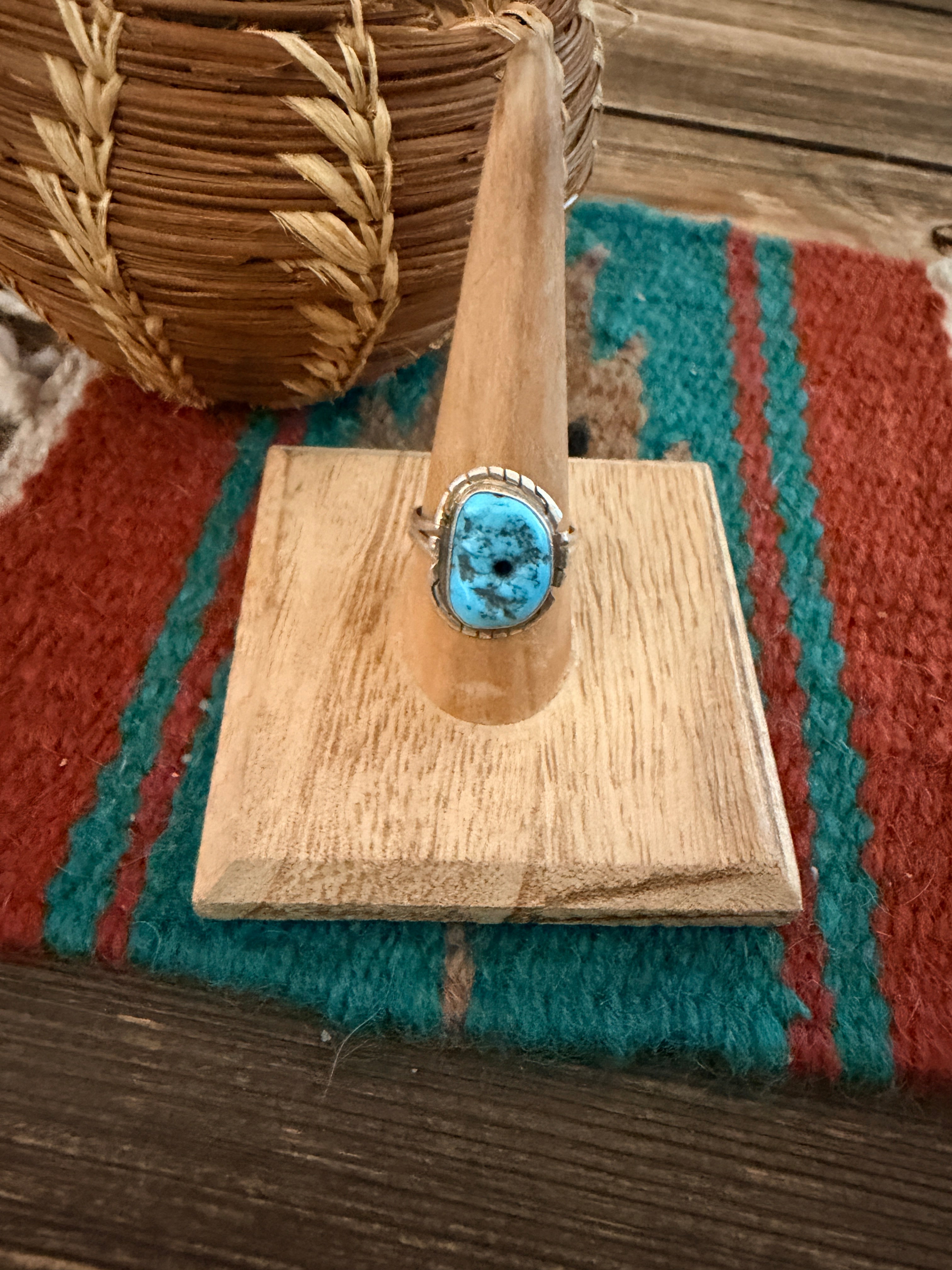 Handcrafted Turquoise & Sterling Silver Ring Size 8.75