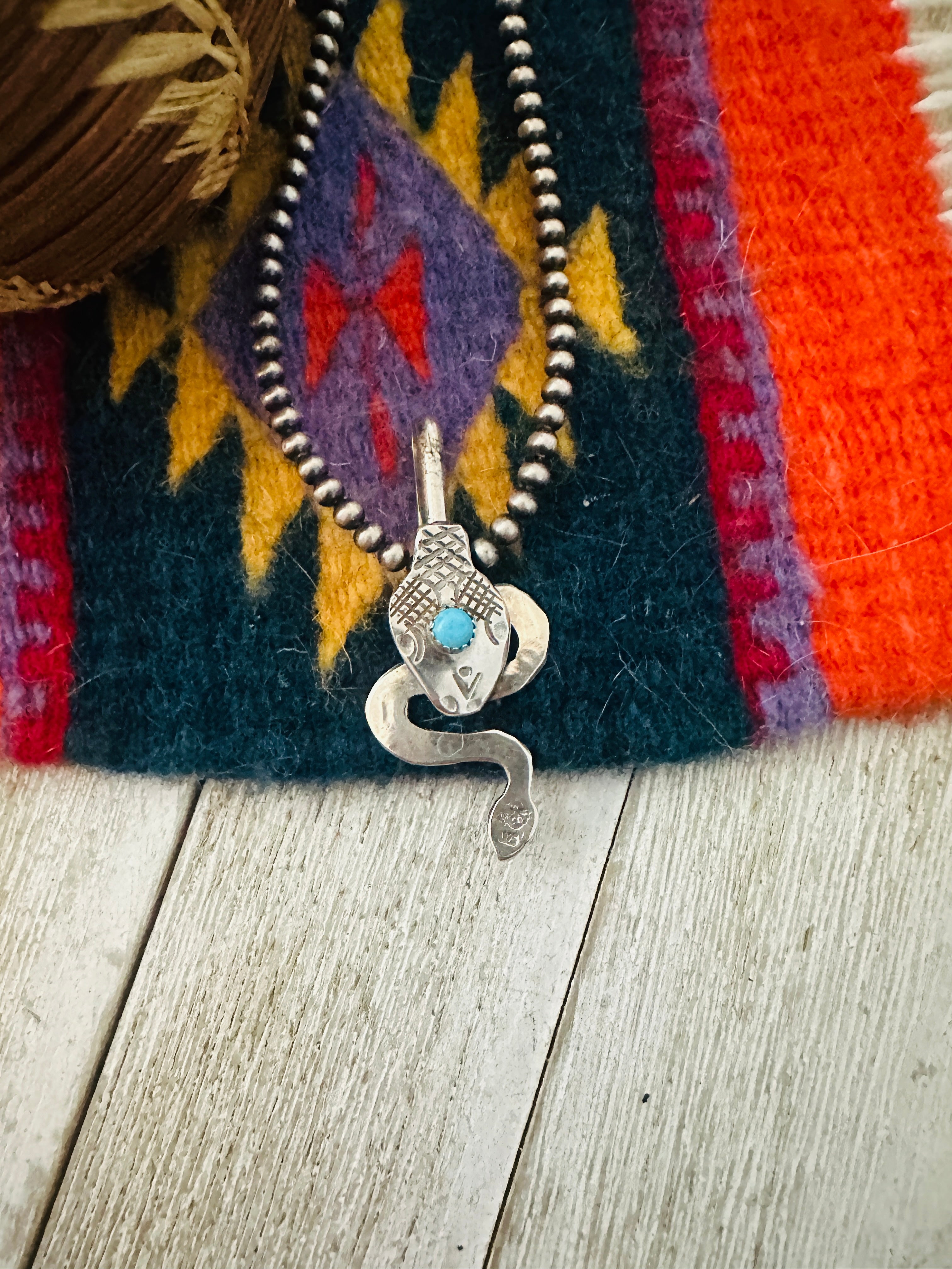 Handcrafted Sterling Silver & Turquoise Double Sided Snake Pendant