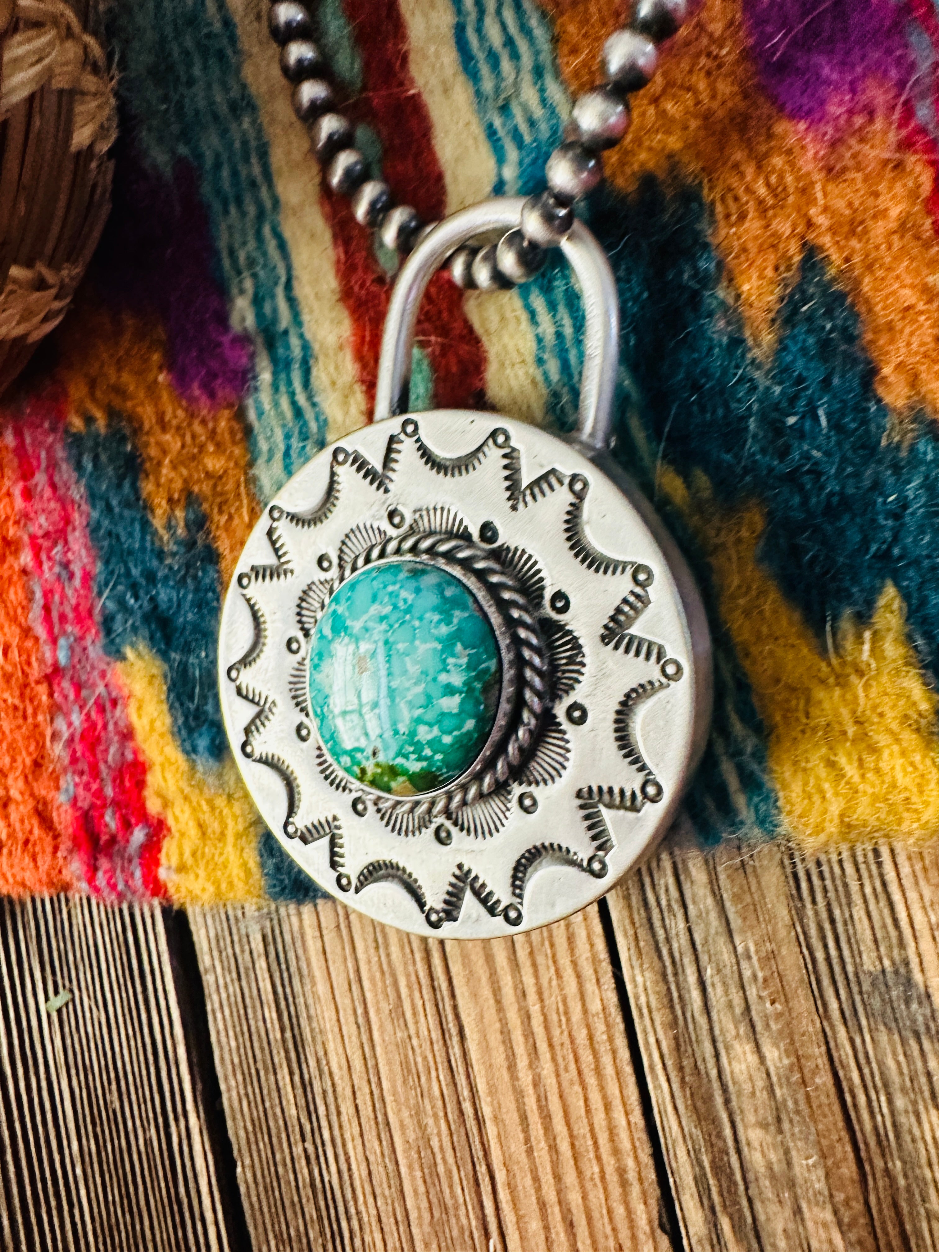 Handcrafted Turquoise & Sterling Silver Locket Style Pendant by Charles Johnson