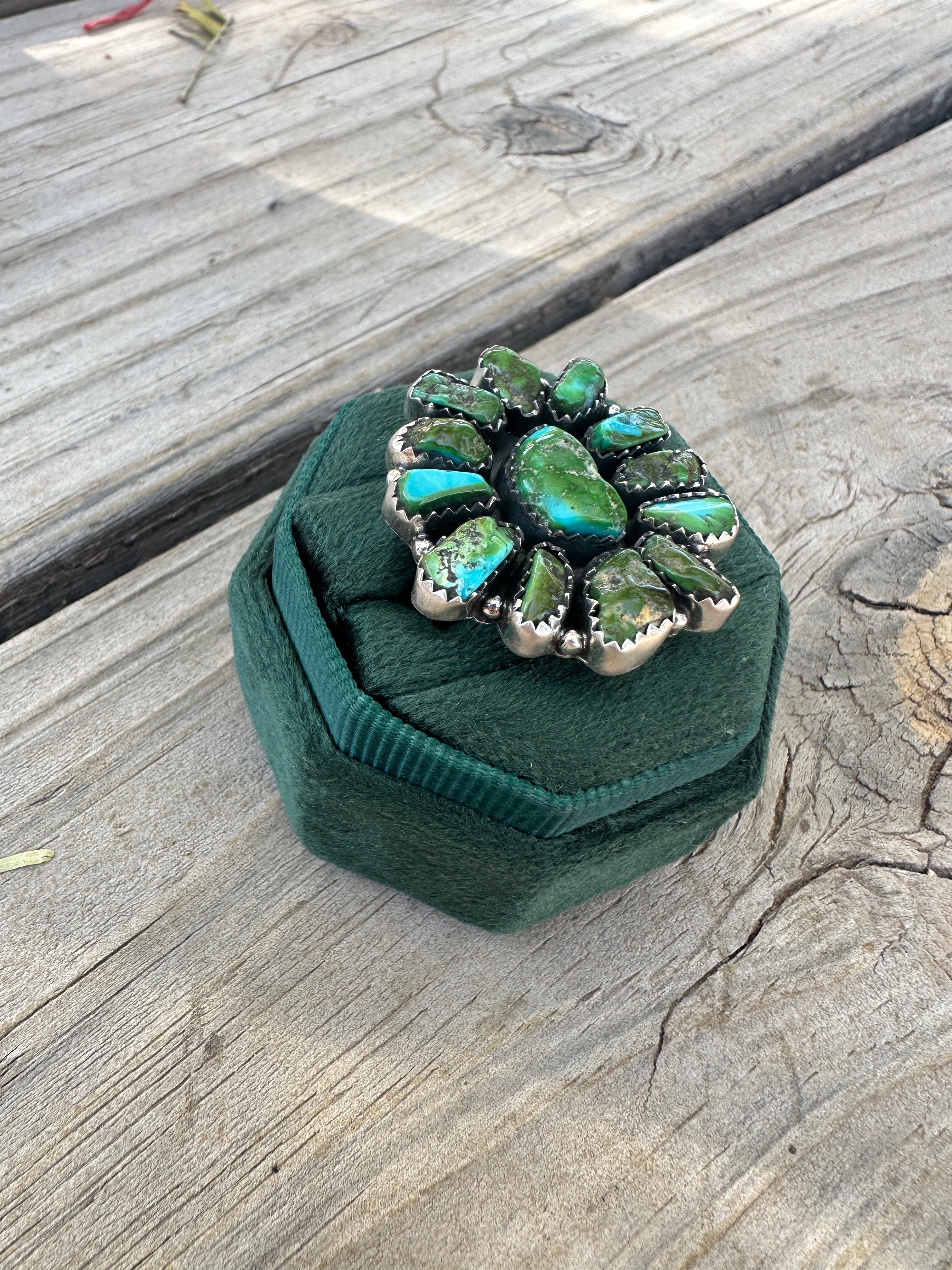 Handmade Sonoran Mountain Turquoise & Sterling Silver Adjustable Cluster Ring