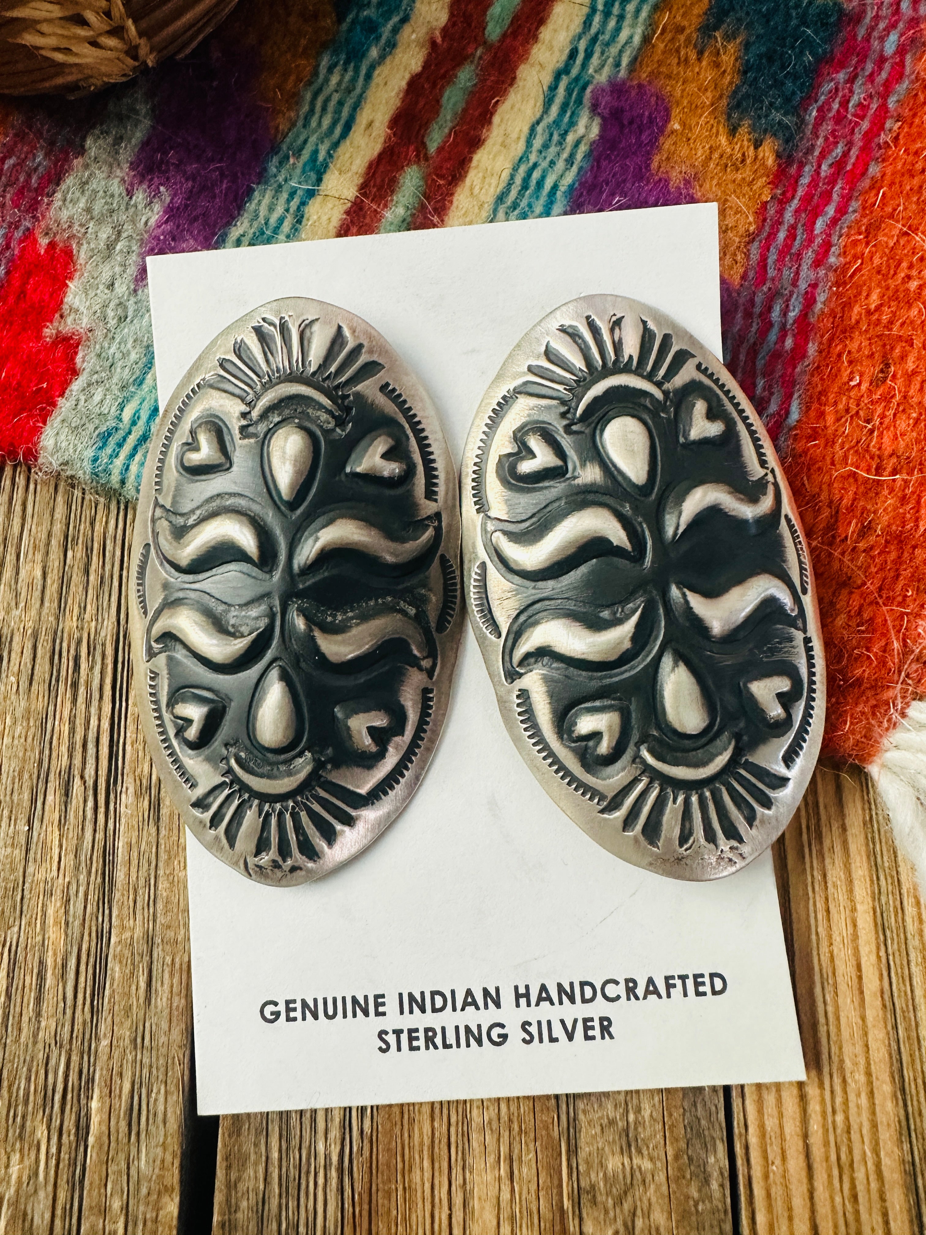 Handcrafted Sterling Silver Concho Post Earrings by Leander Tahe