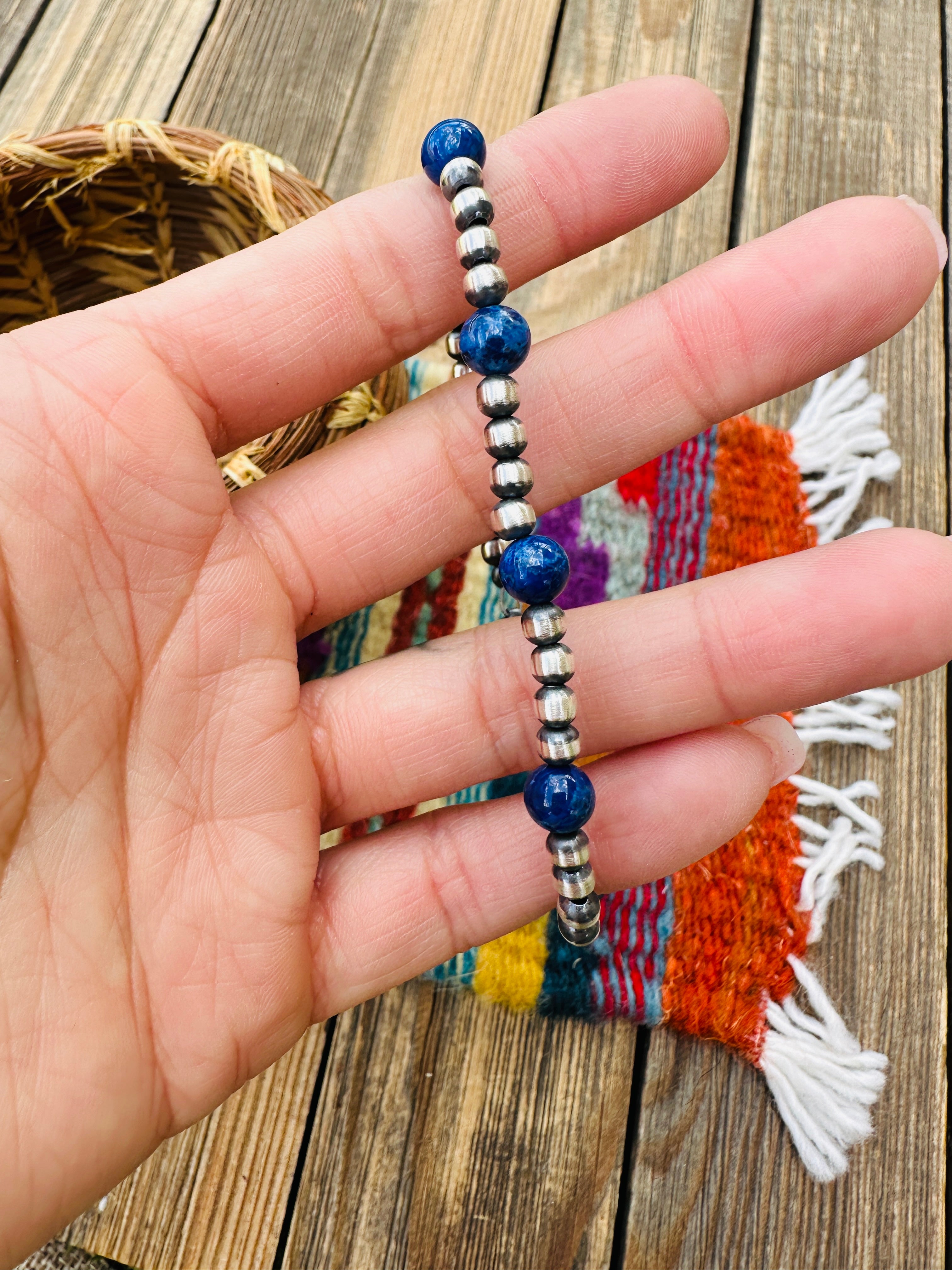 Handcrafted Lapis & Sterling Silver Beaded Bracelet