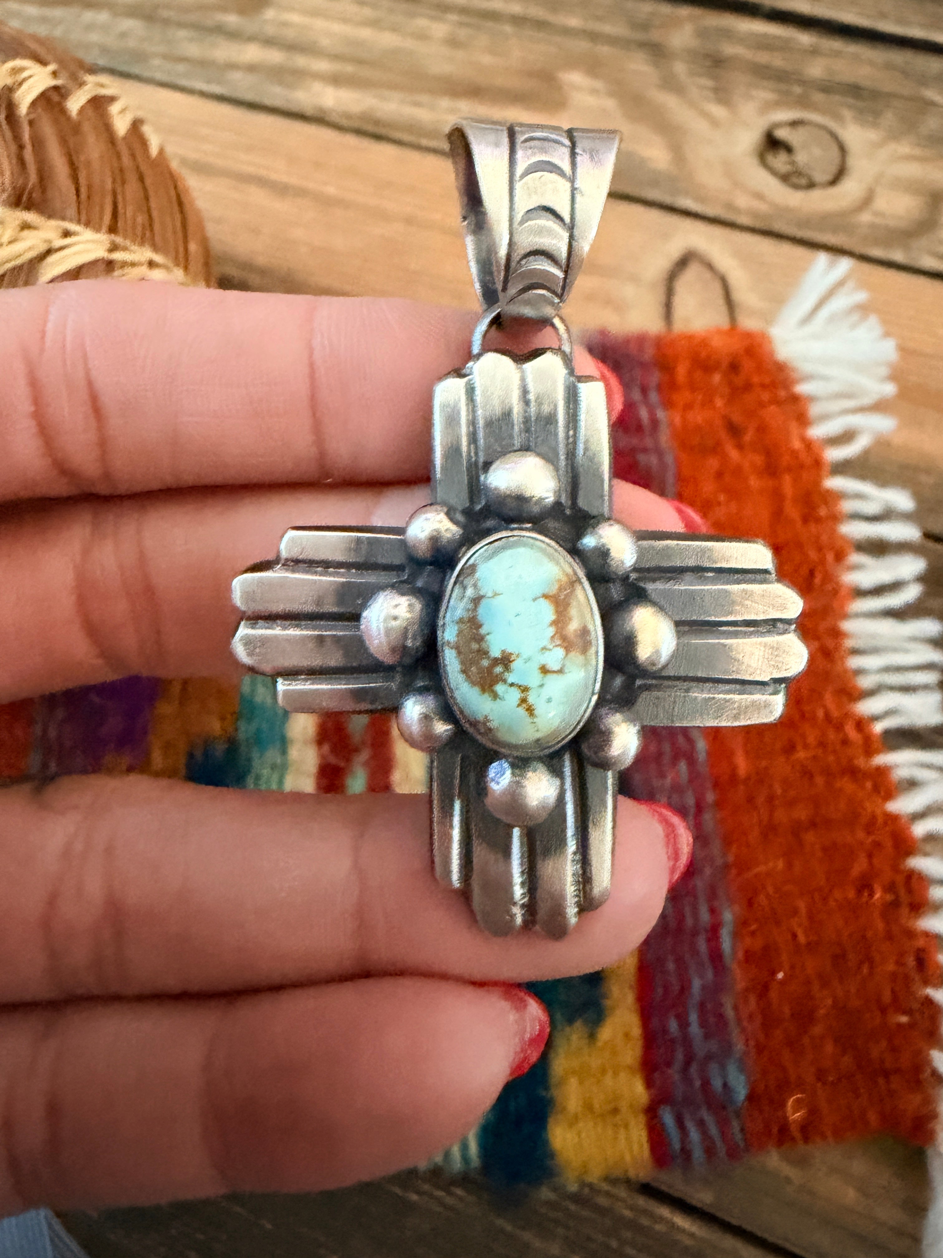 Handcrafted Sterling Silver & Golden Hills Turquoise Cross Pendant by Chimney Butte